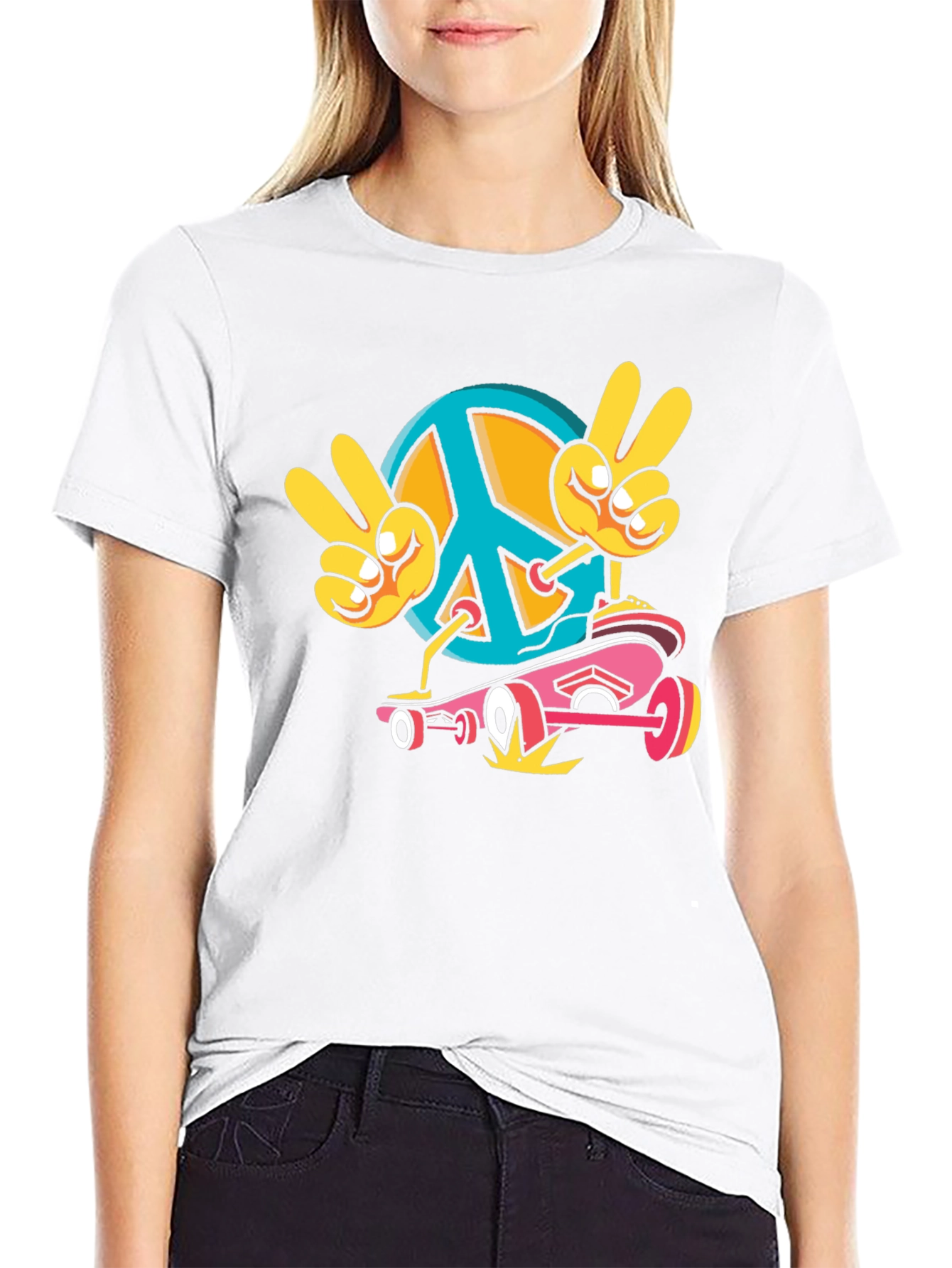 Peace Sign Skateboard Graphic T-Shirt