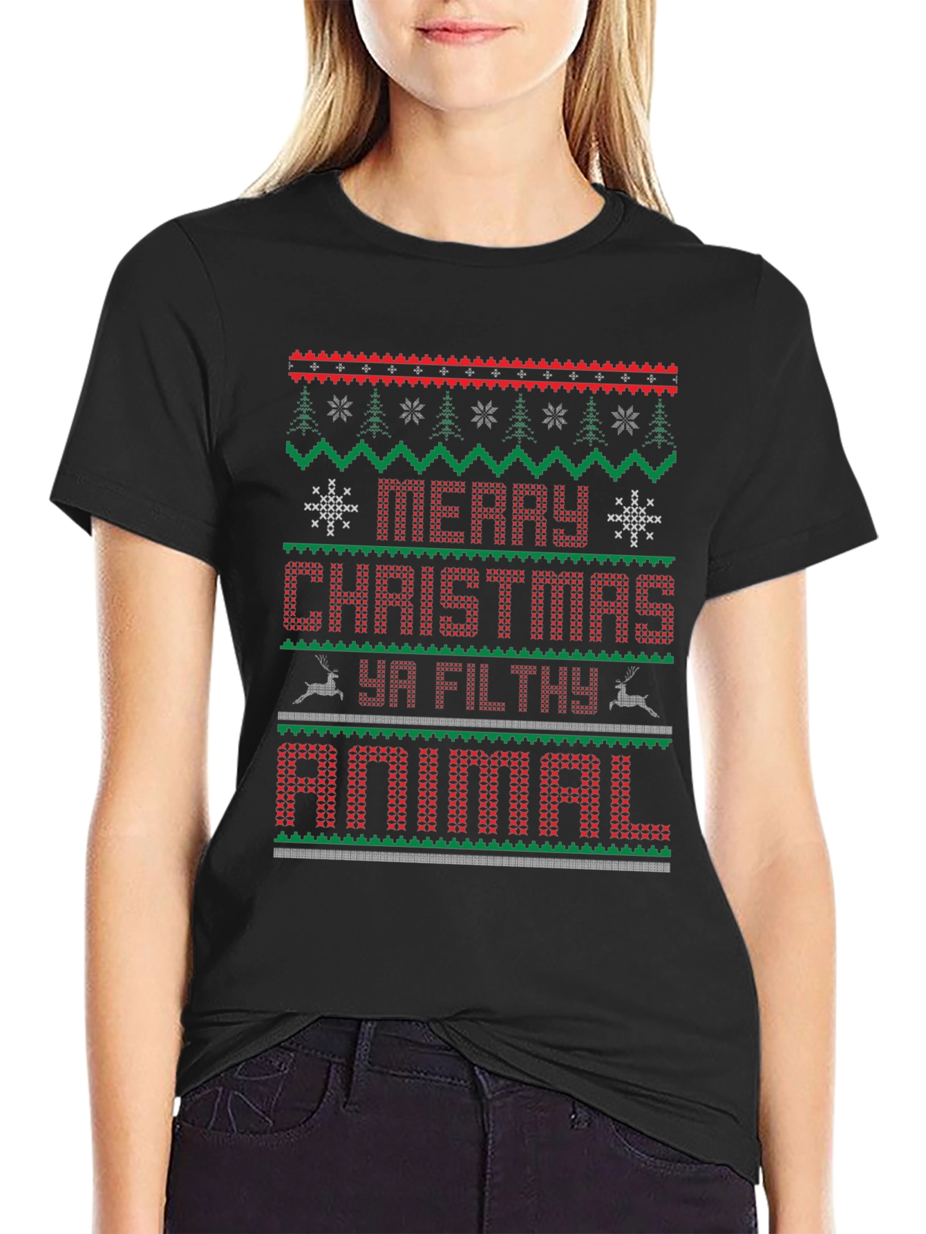 Merry Christmas Ya Filthy Animal Ugly Sweater Style T-Shirt