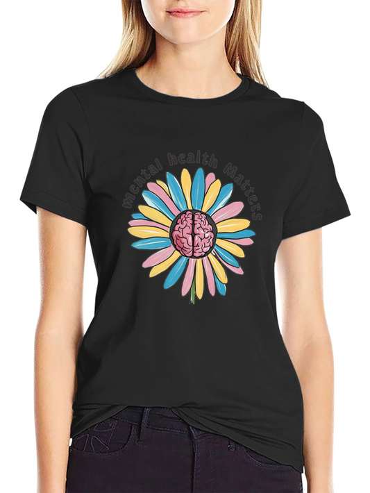 Mental Health Matters Brain Flower Graphic Tee