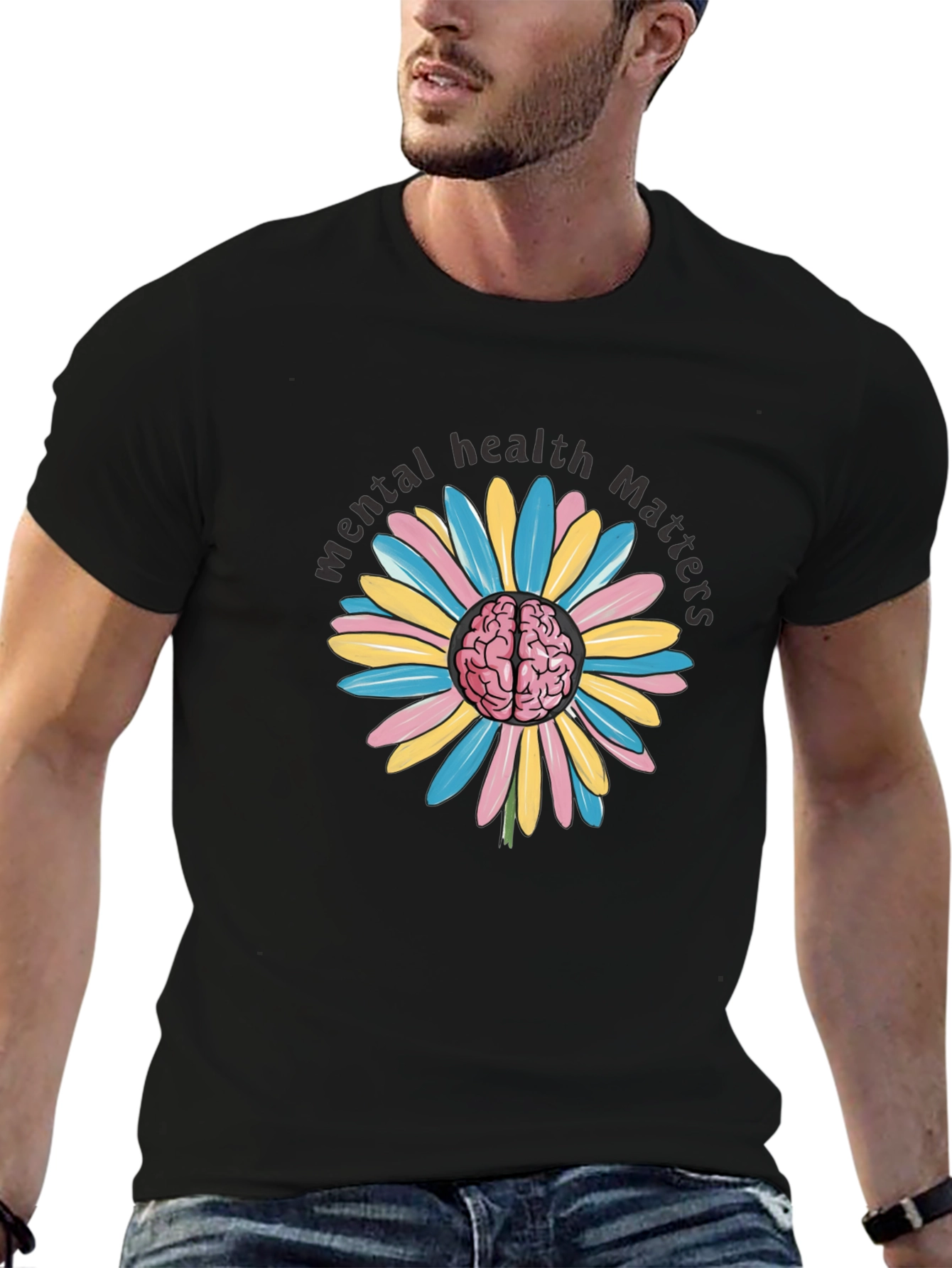 Mental Health Matters Brain Flower Graphic Tee