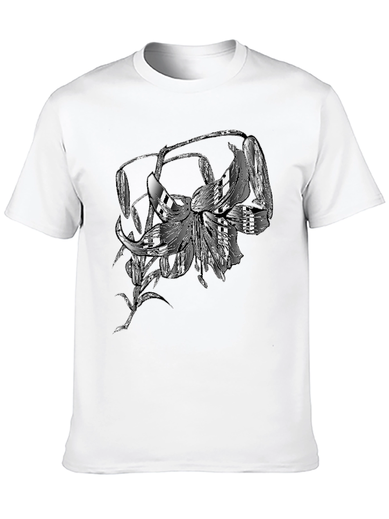 Unique Lily Flower Graphic T-Shirt - Black Cotton Tee