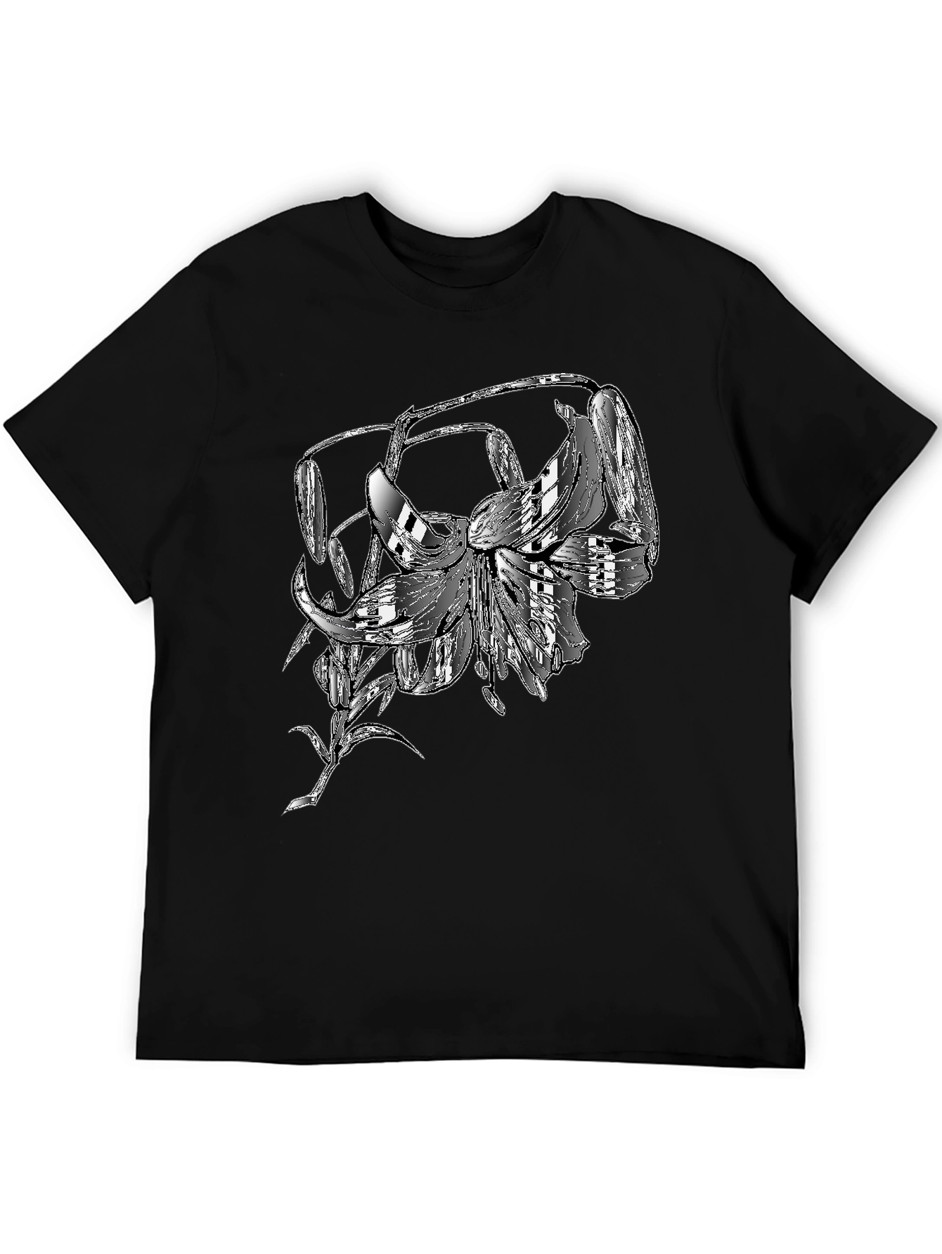 Unique Lily Flower Graphic T-Shirt - Black Cotton Tee
