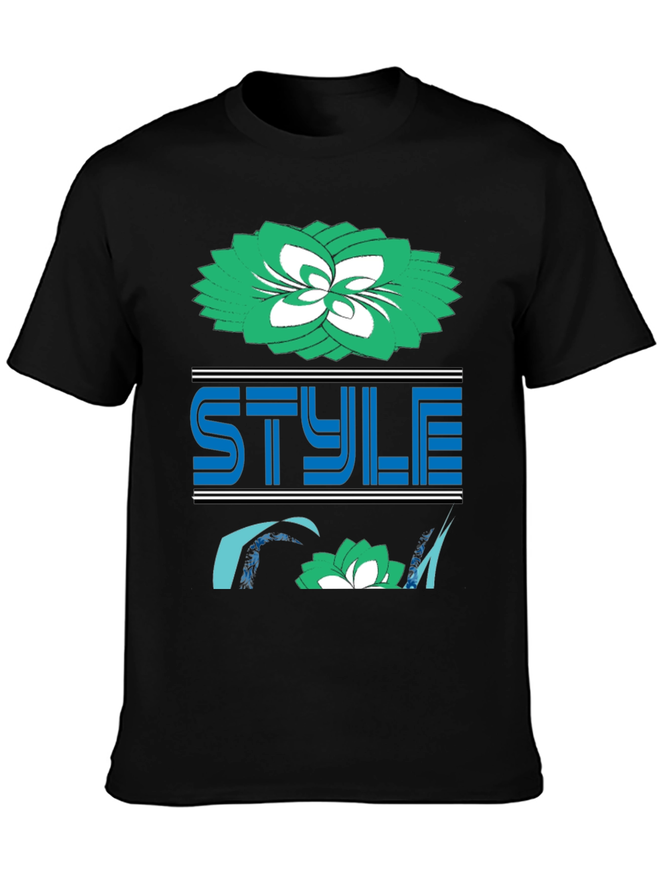 Stylish Black Tee with Floral and Style Design