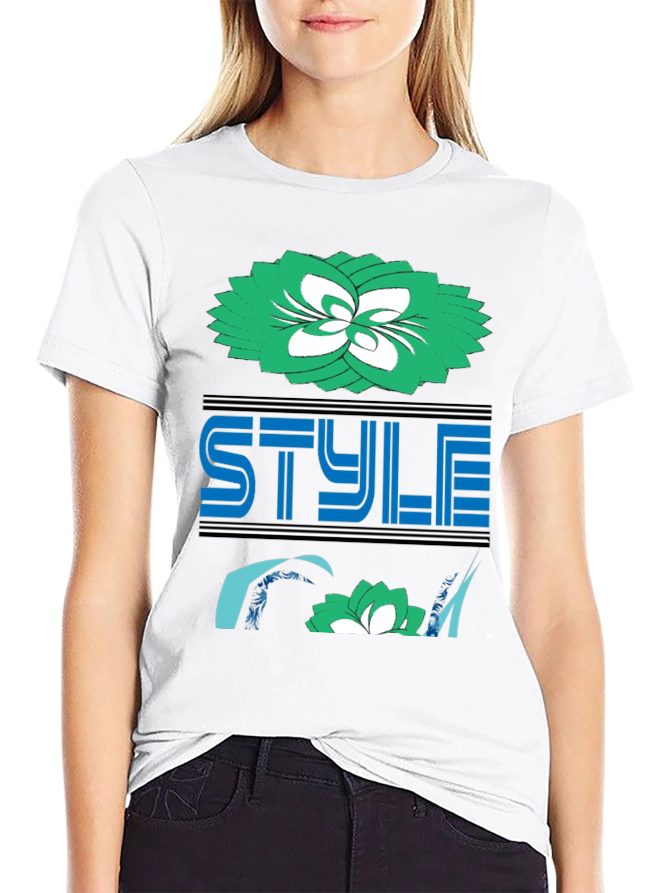 Stylish Black Tee with Floral and Style Design