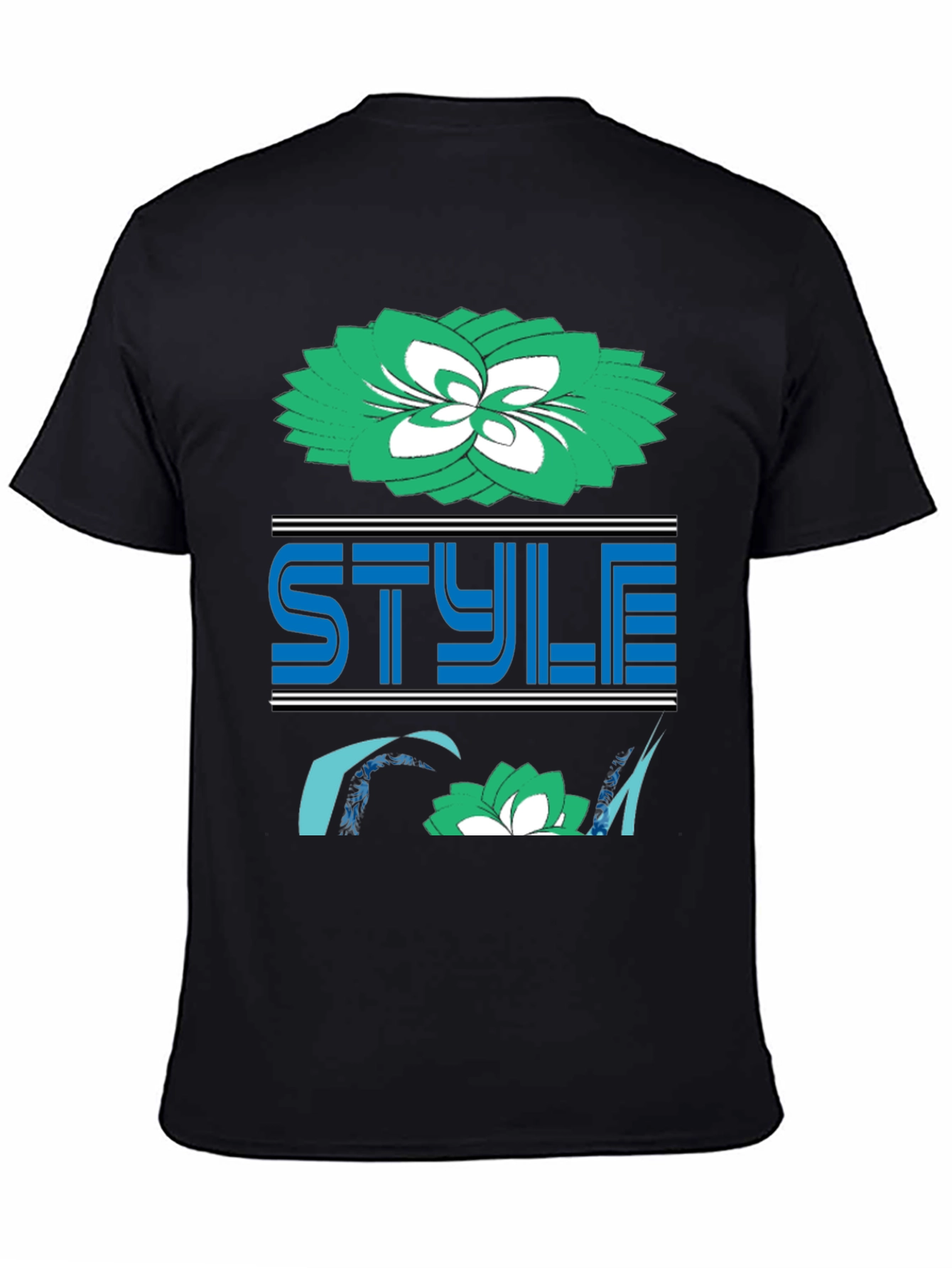 Stylish Black Tee with Floral and Style Design