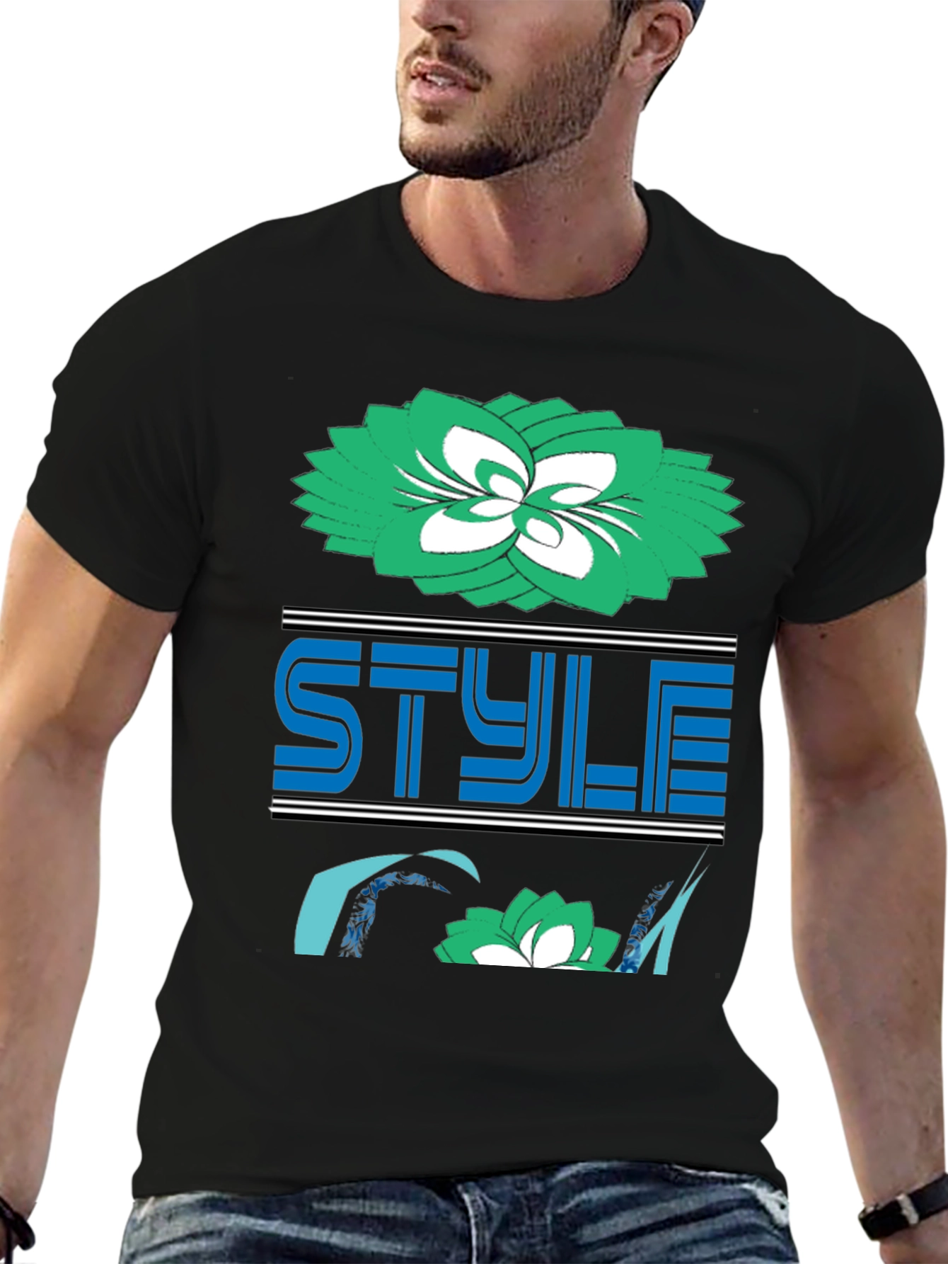 Stylish Black Tee with Floral and Style Design