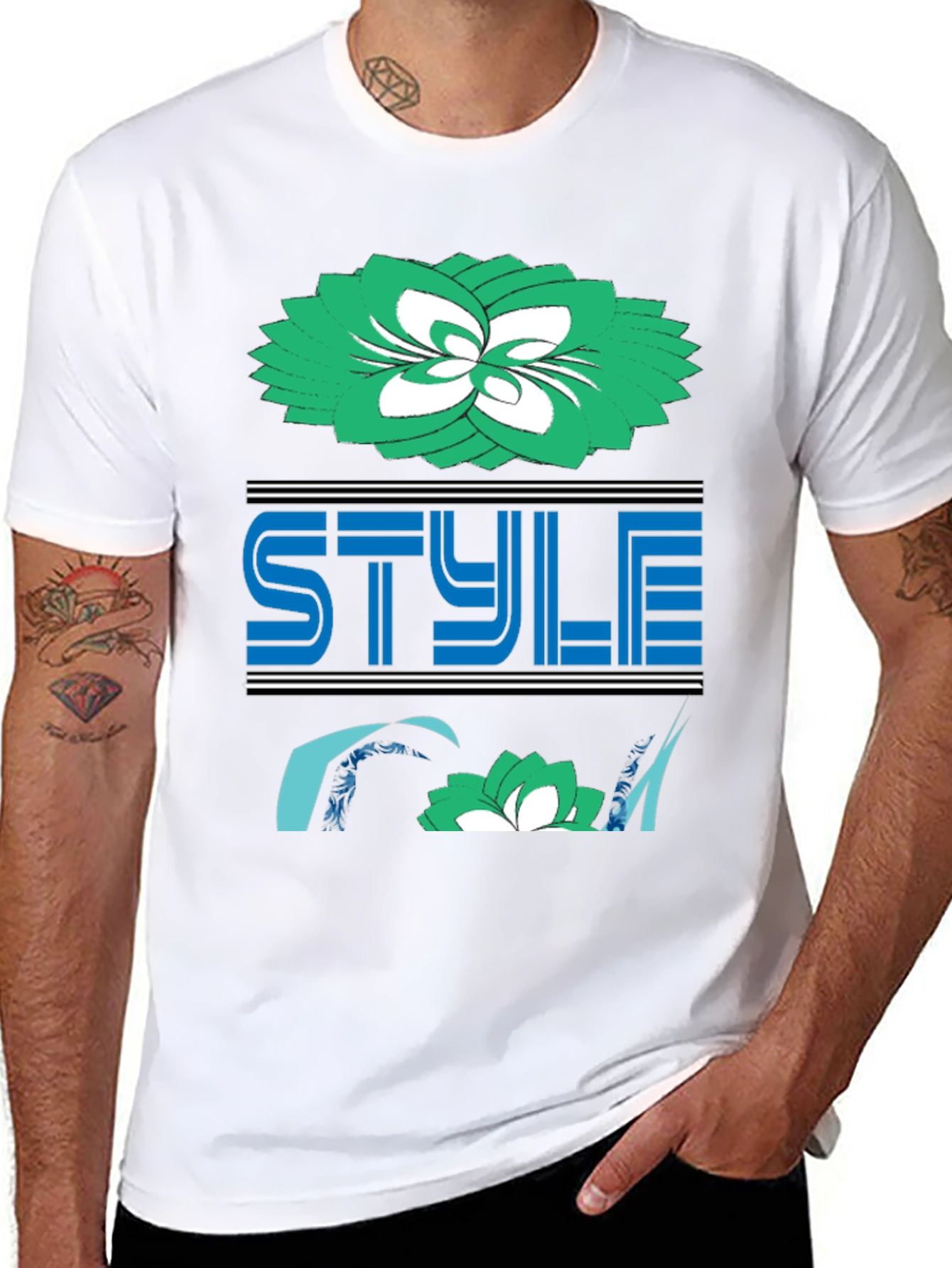 Stylish Black Tee with Floral and Style Design