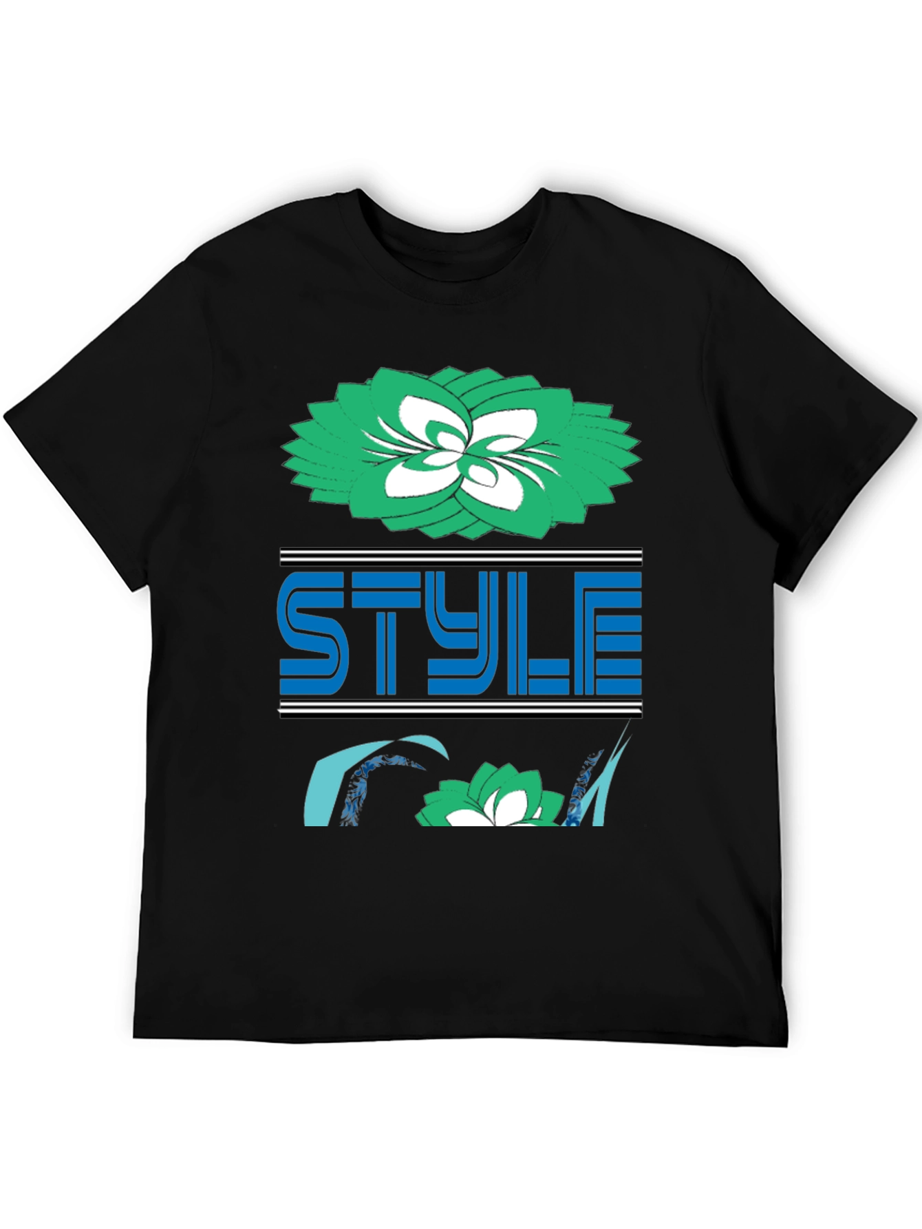 Stylish Black Tee with Floral and Style Design