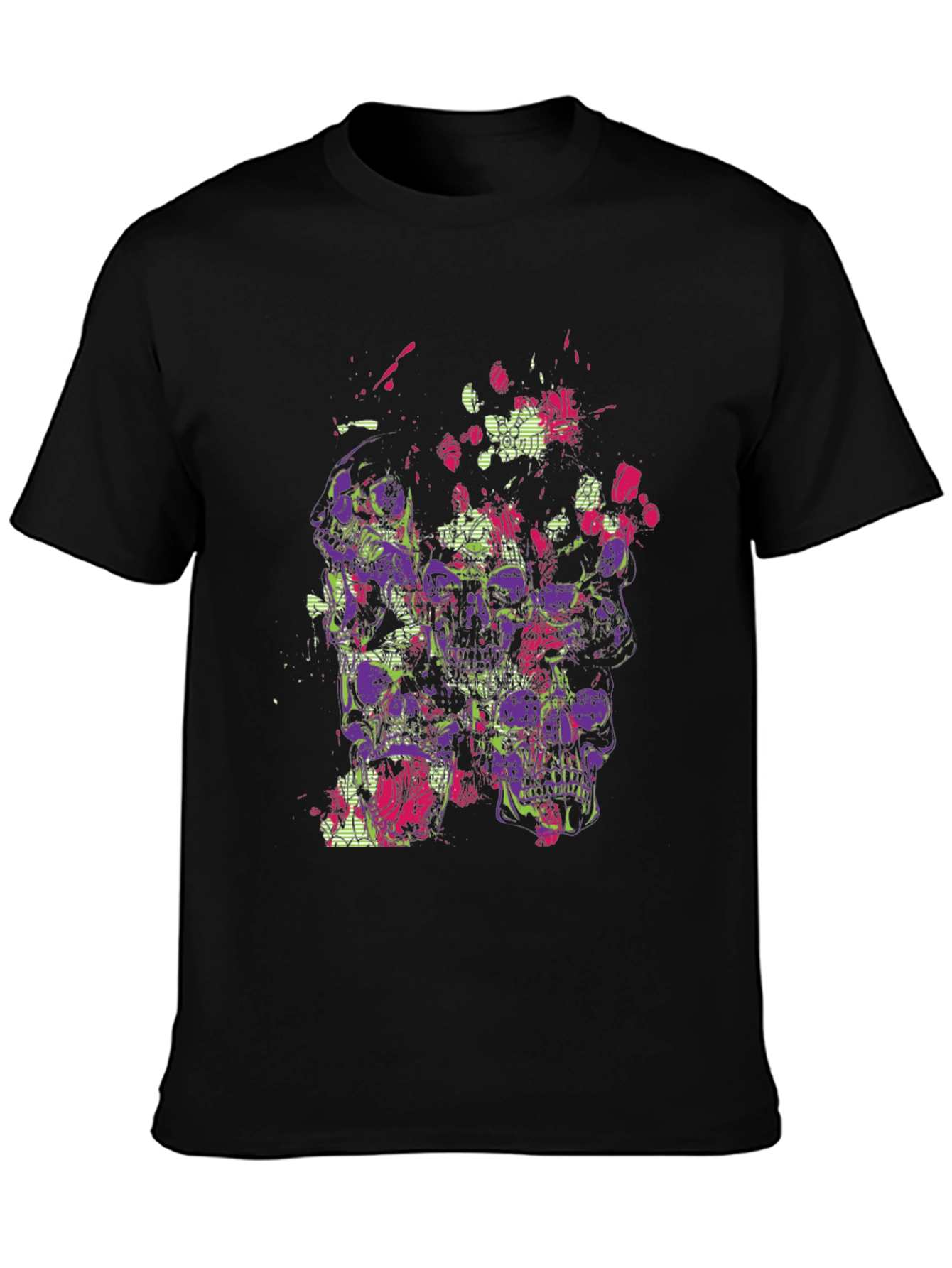 Skull Floral Graphic Mens Black T-Shirt