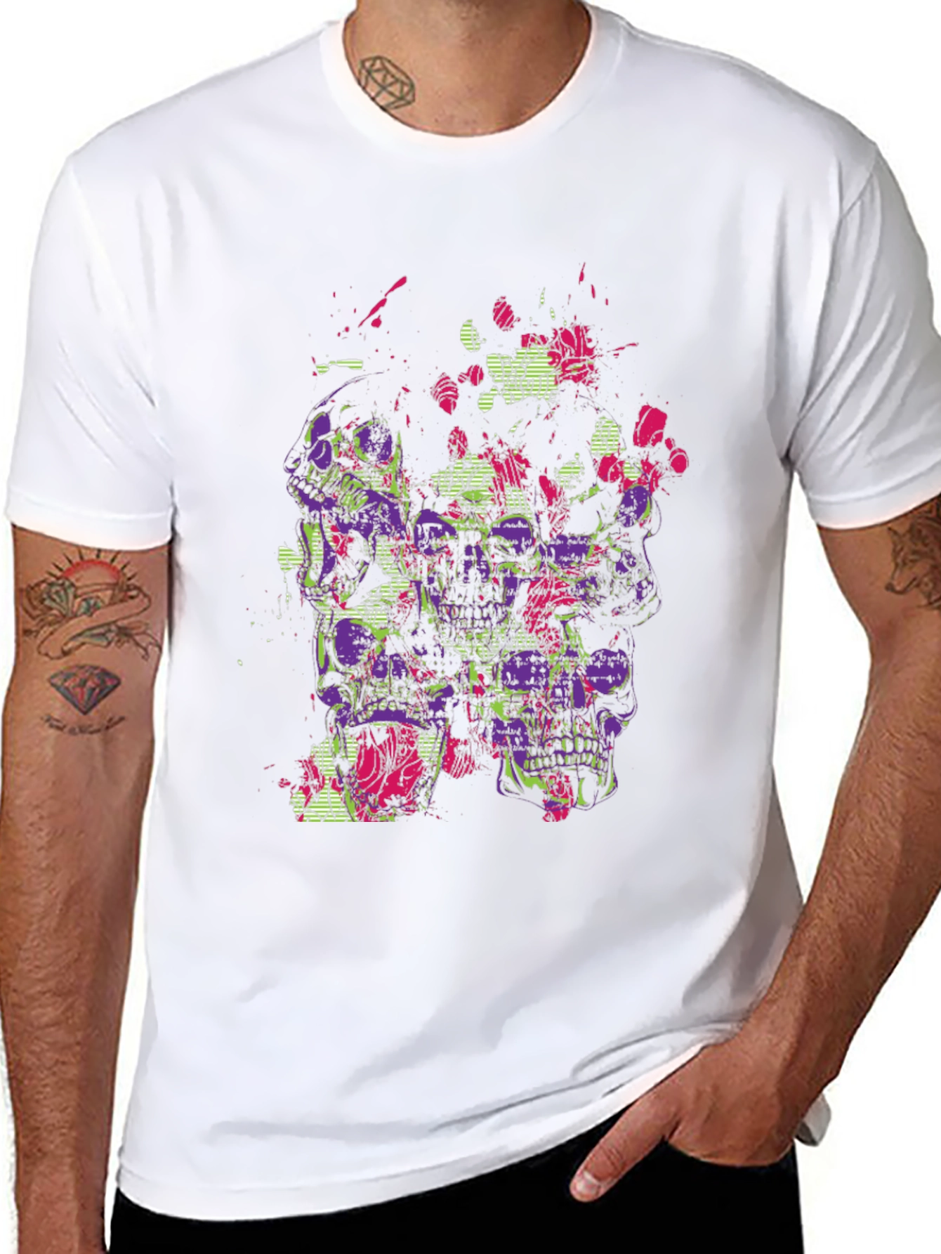 Skull Floral Graphic Mens Black T-Shirt