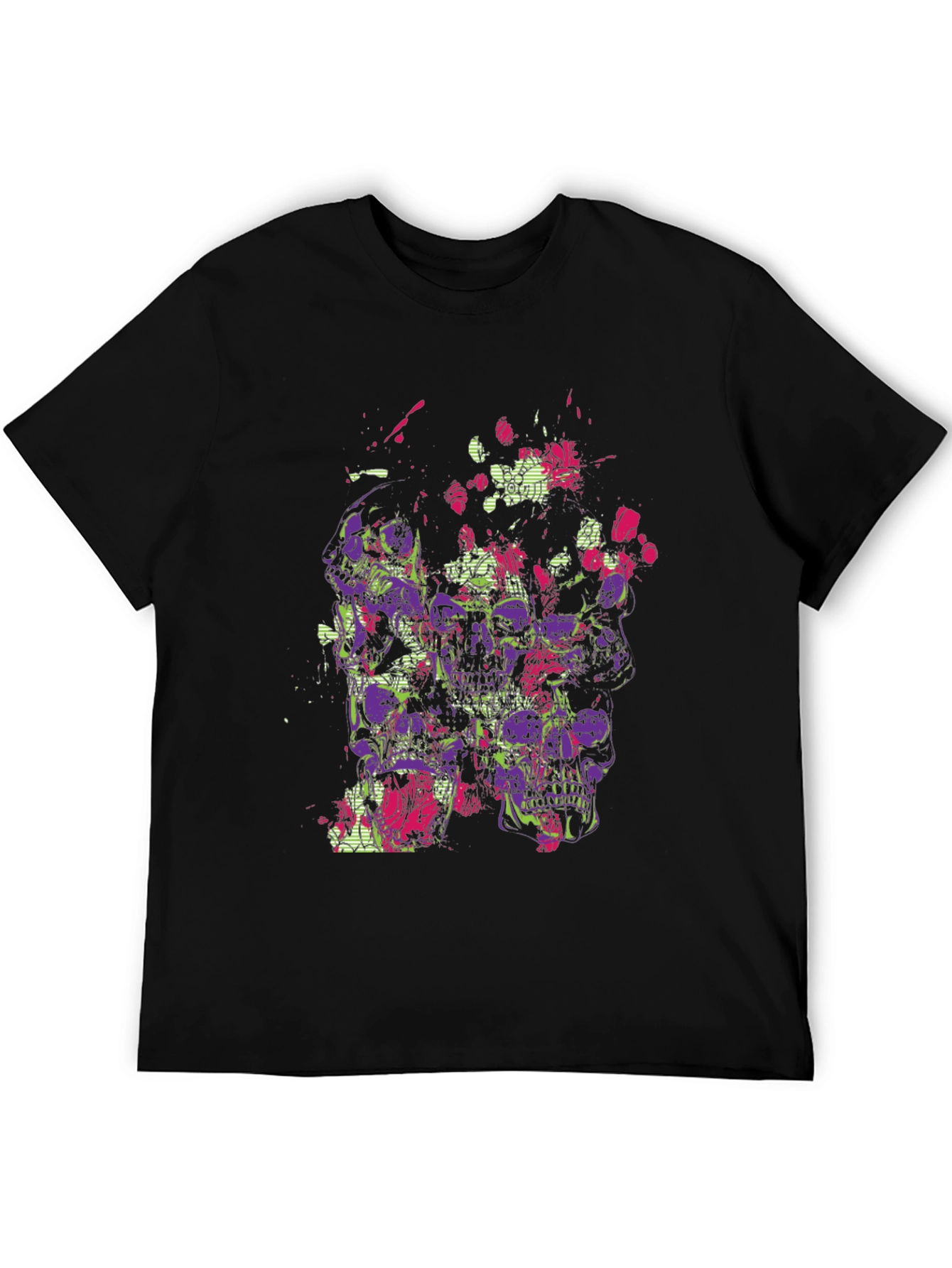 Skull Floral Graphic Mens Black T-Shirt