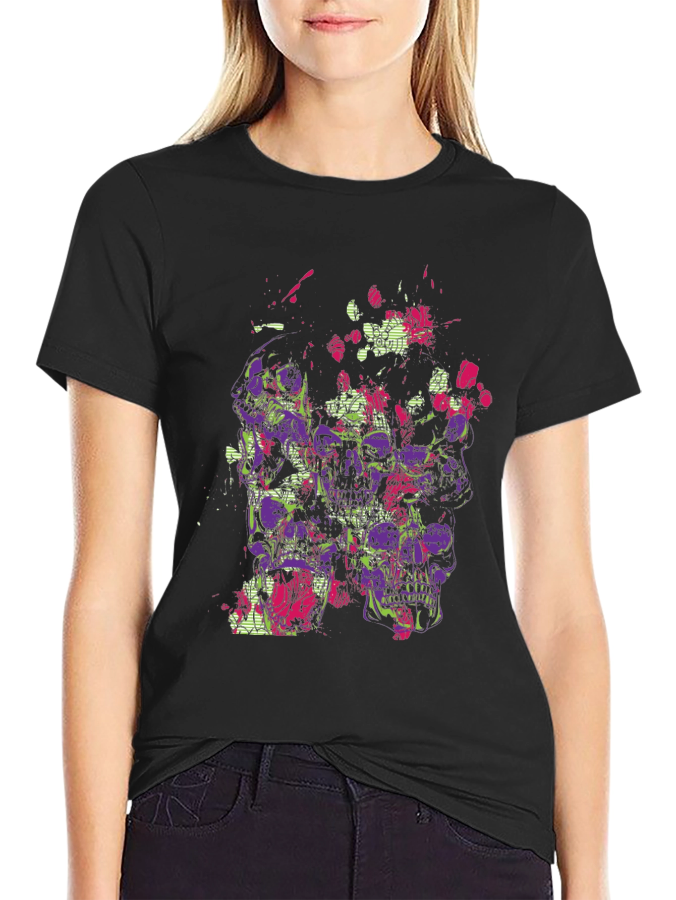 Skull Floral Graphic Mens Black T-Shirt