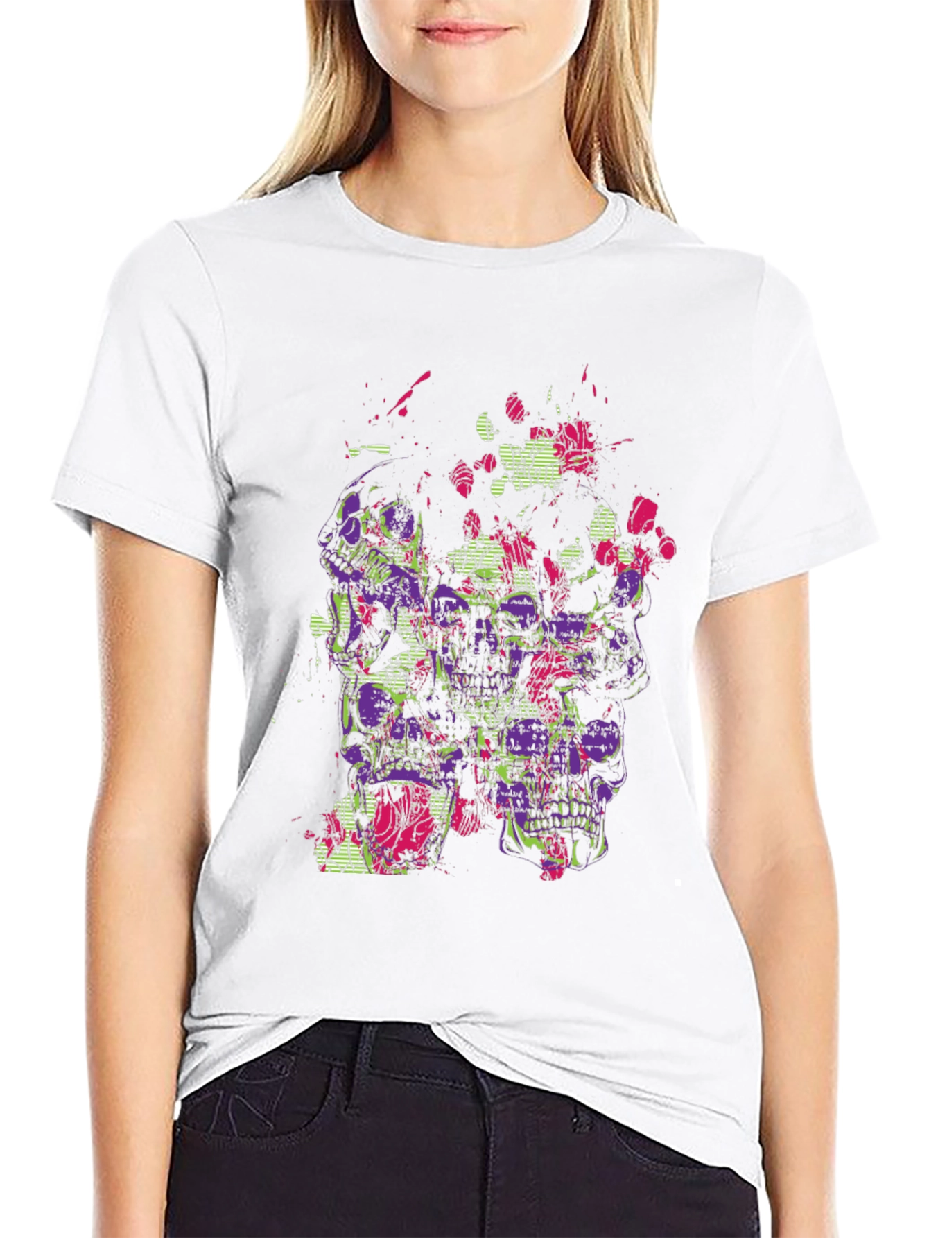 Skull Floral Graphic Mens Black T-Shirt