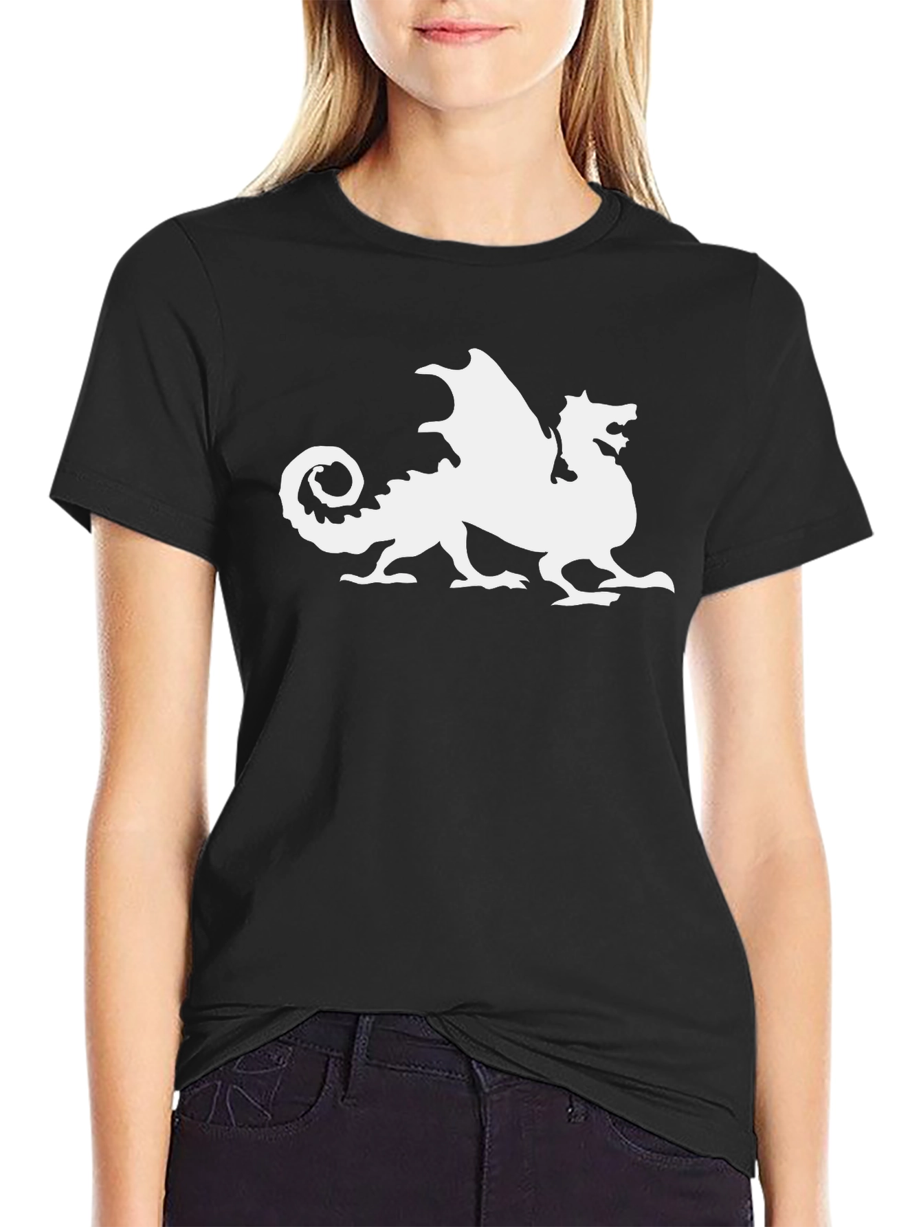 Dragon Graphic Tee - Black Cotton Blend T-Shirt