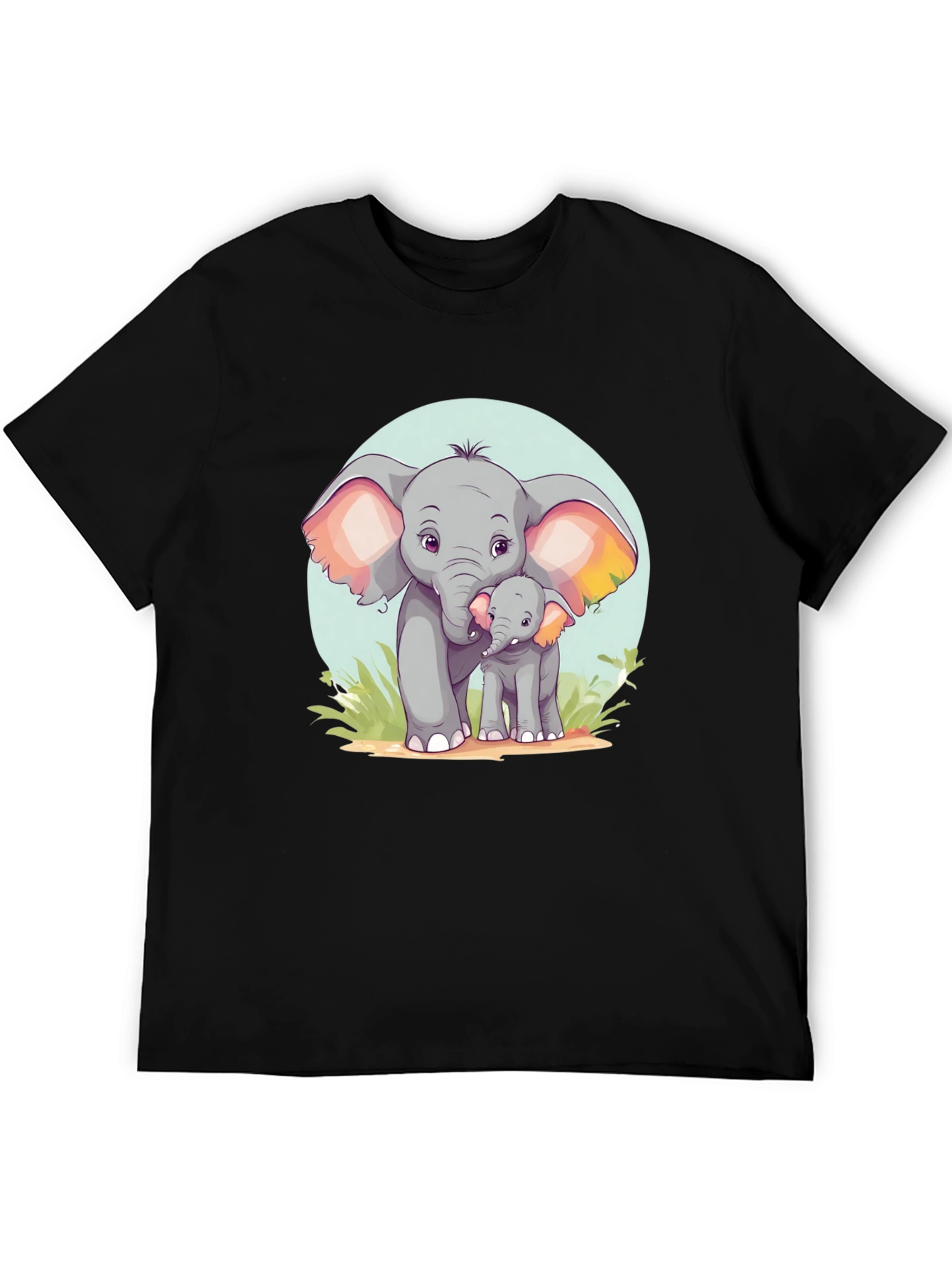 Cute Elephant Family Graphic Tee - Unisex Black T-Shirt