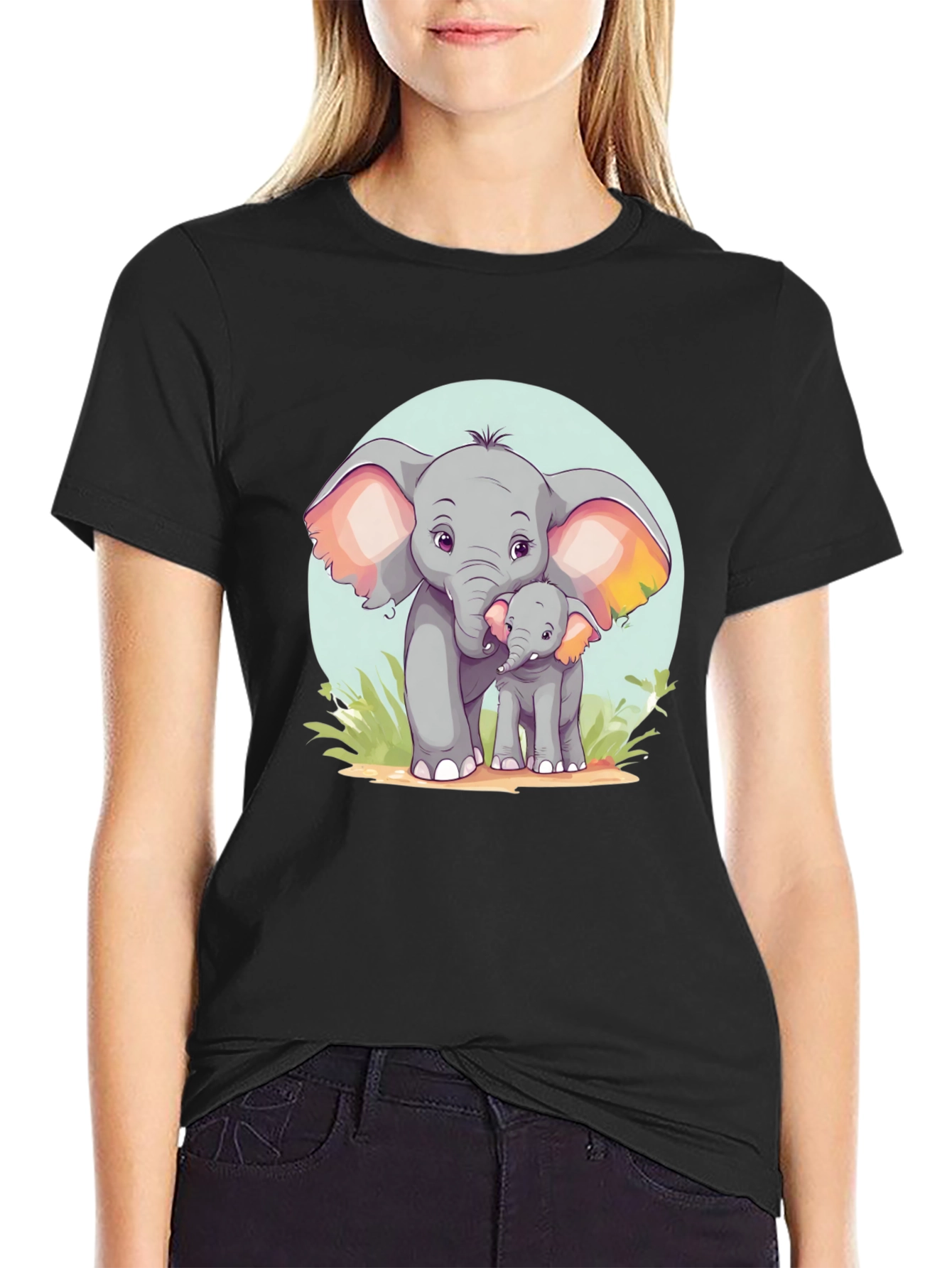 Cute Elephant Family Graphic Tee - Unisex Black T-Shirt