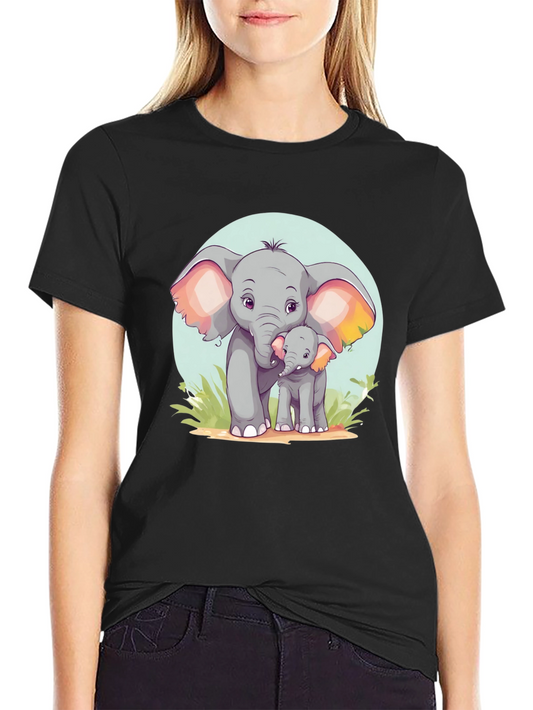 Cute Elephant Family Graphic Tee - Unisex Black T-Shirt