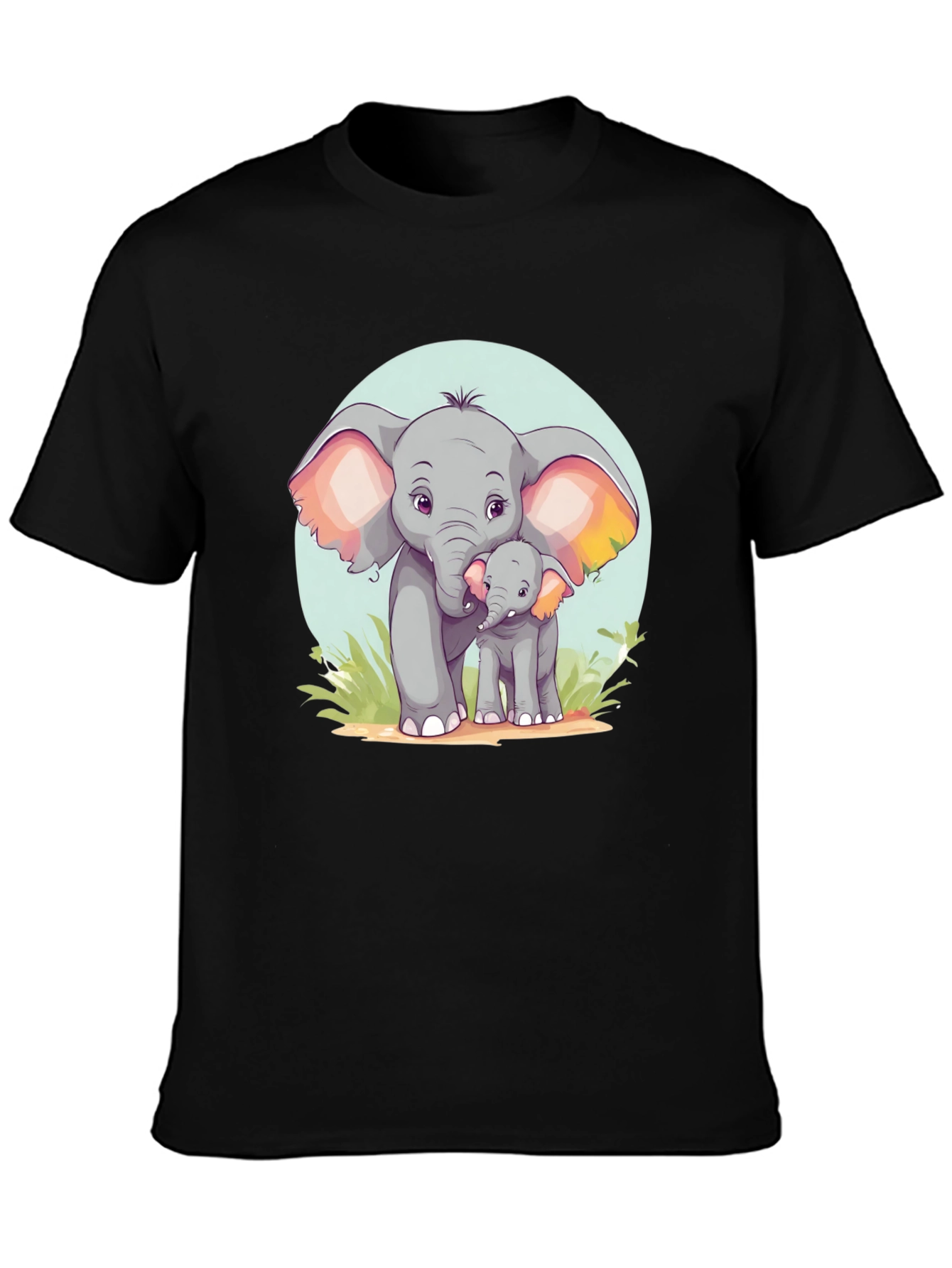 Cute Elephant Family Graphic Tee - Unisex Black T-Shirt