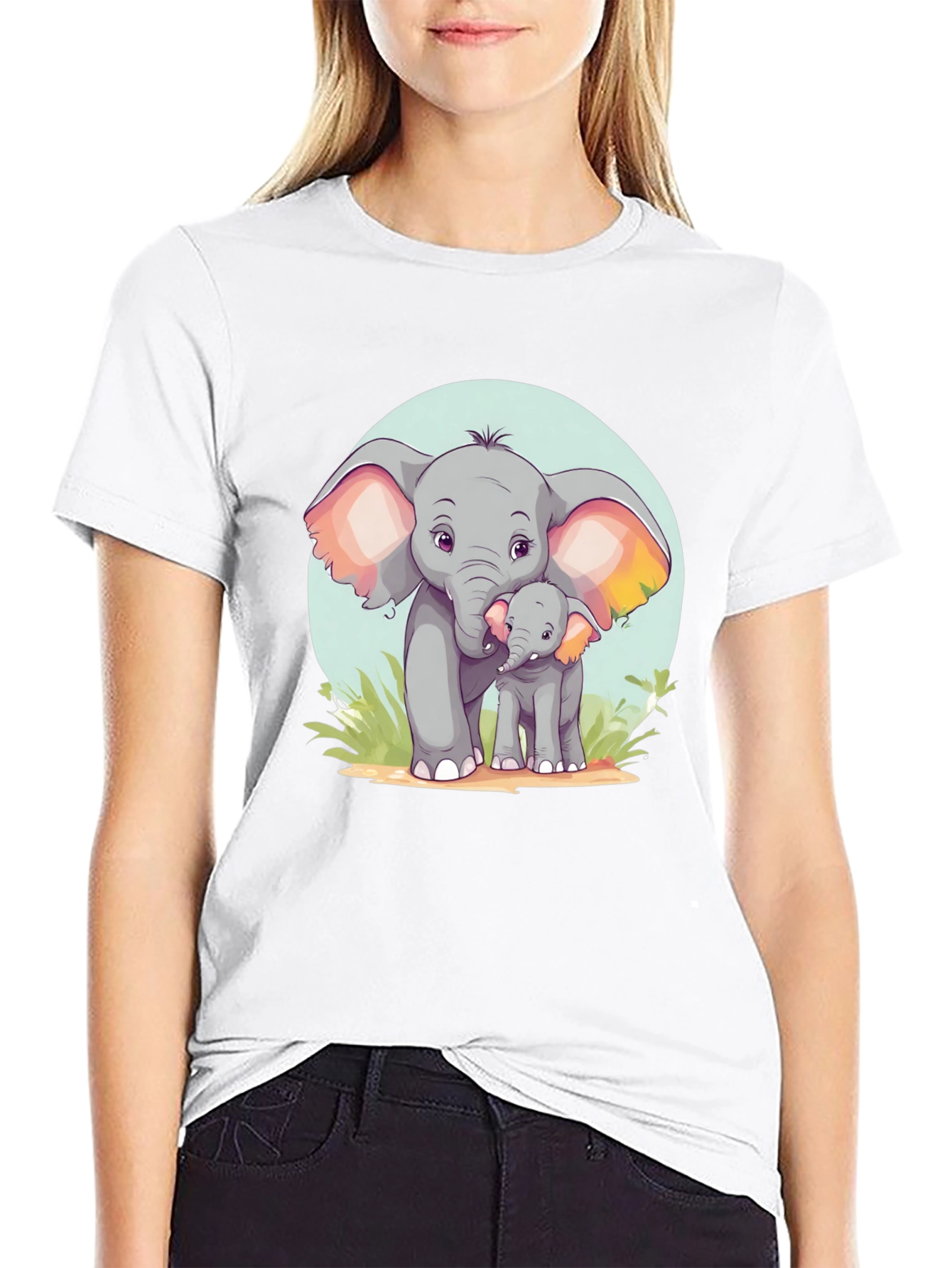 Cute Elephant Family Graphic Tee - Unisex Black T-Shirt