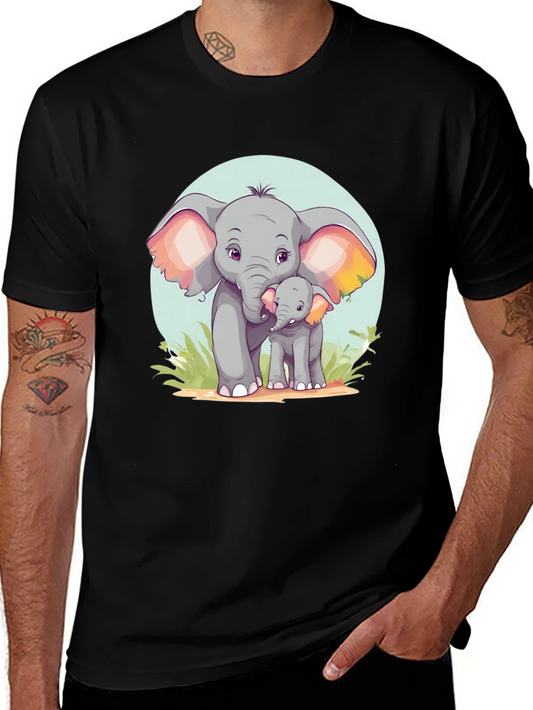 Cute Elephant Family Graphic Tee - Unisex Black T-Shirt
