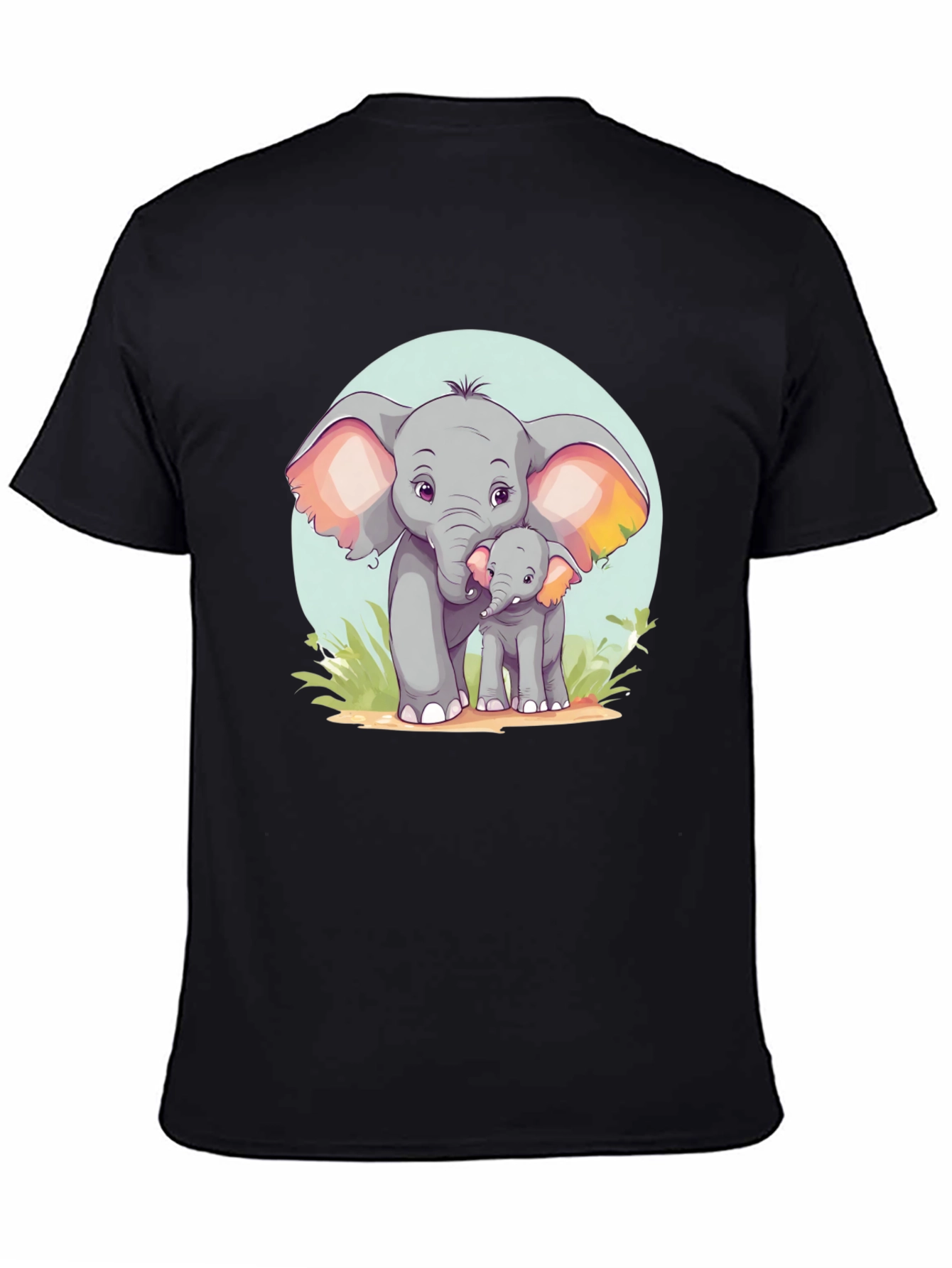 Cute Elephant Family Graphic Tee - Unisex Black T-Shirt