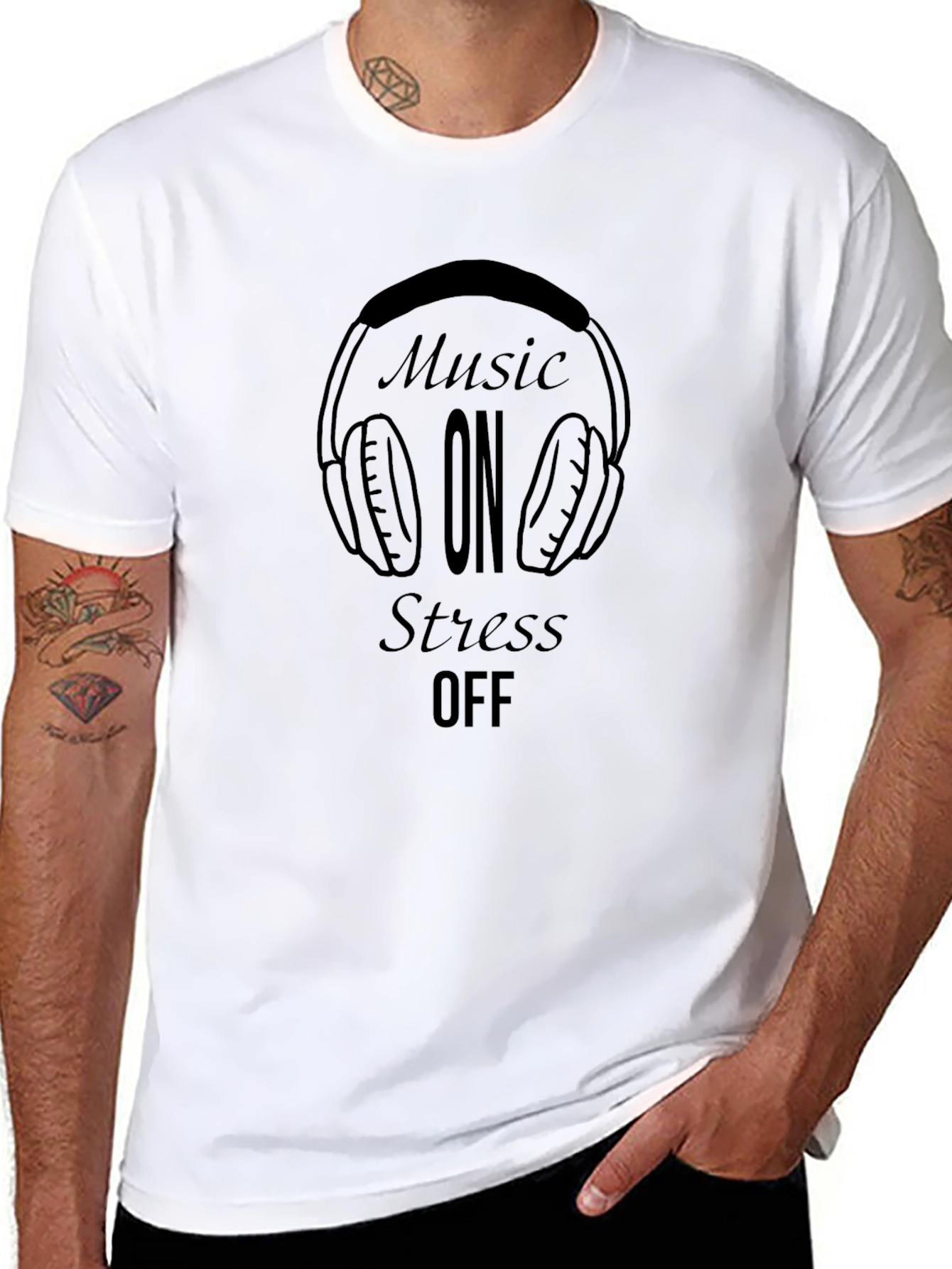 Music On Stress Off Black T-Shirt