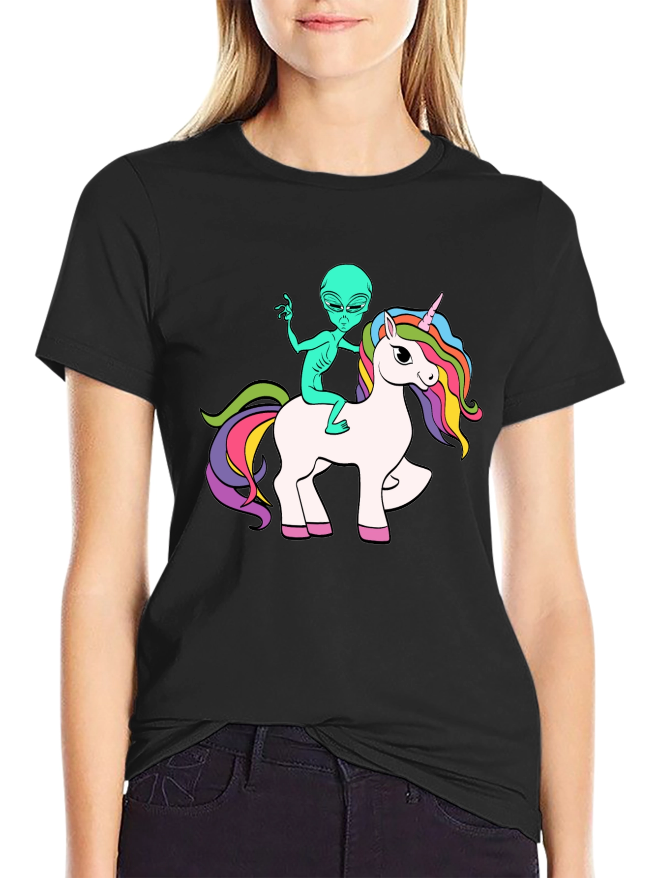 Alien Riding Unicorn Graphic T-Shirt