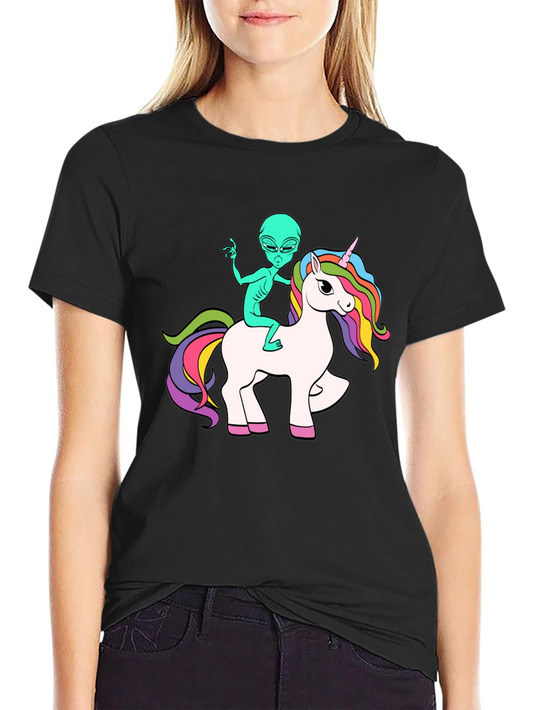Alien Riding Unicorn Graphic T-Shirt