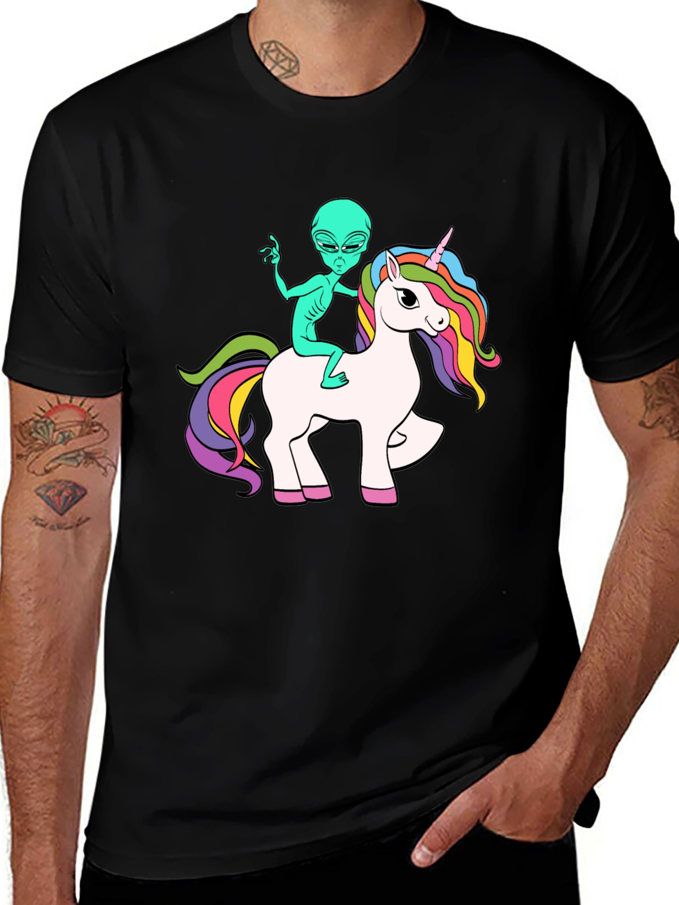 Alien Riding Unicorn Graphic T-Shirt