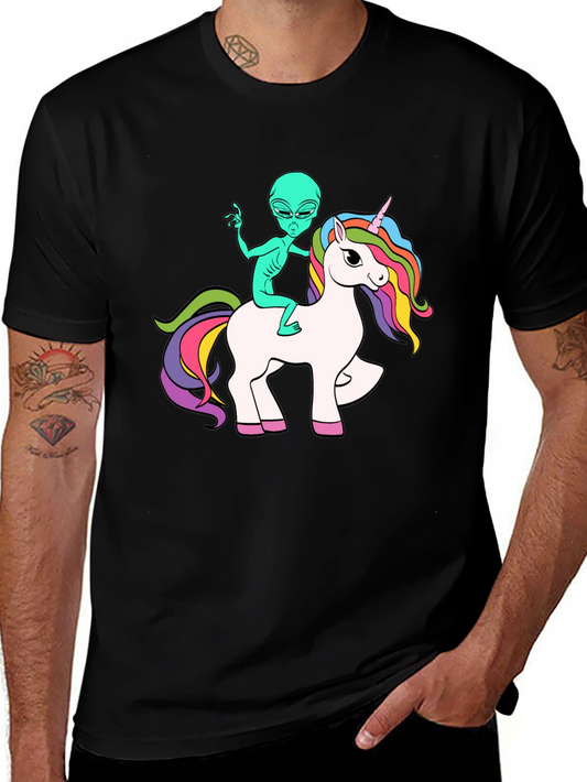 Alien Riding Unicorn Graphic T-Shirt