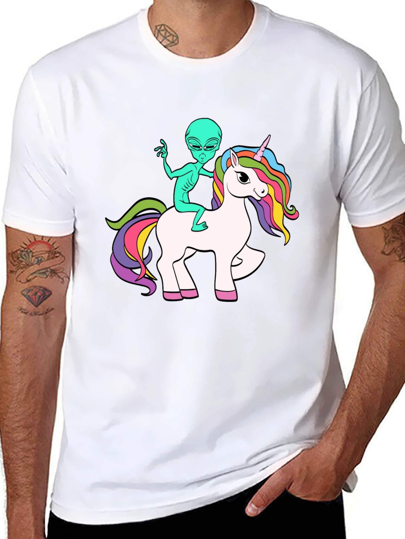 Alien Riding Unicorn Graphic T-Shirt