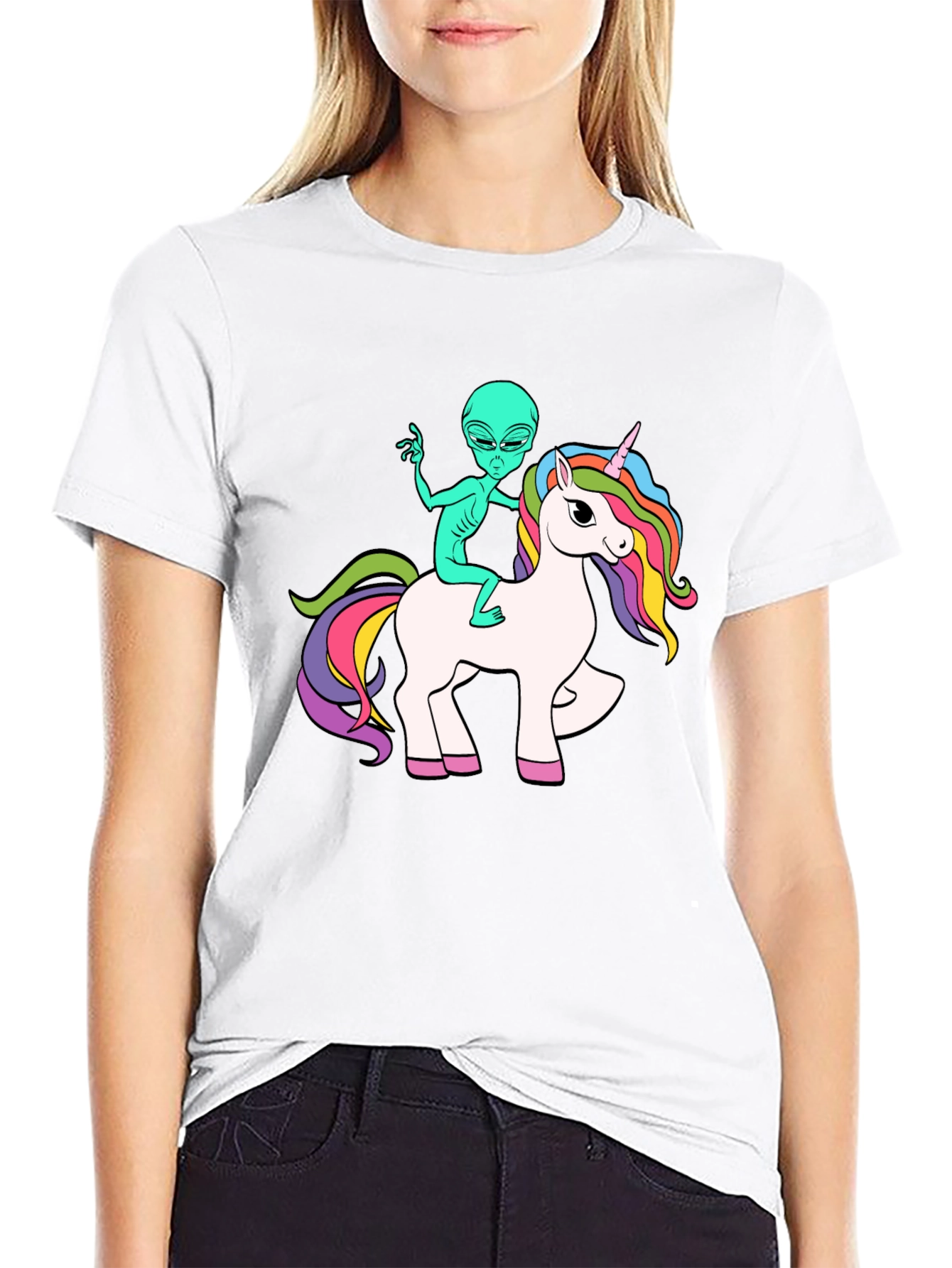 Alien Riding Unicorn Graphic T-Shirt