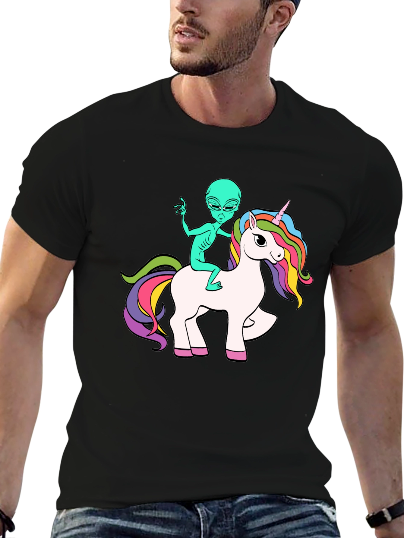 Alien Riding Unicorn Graphic T-Shirt