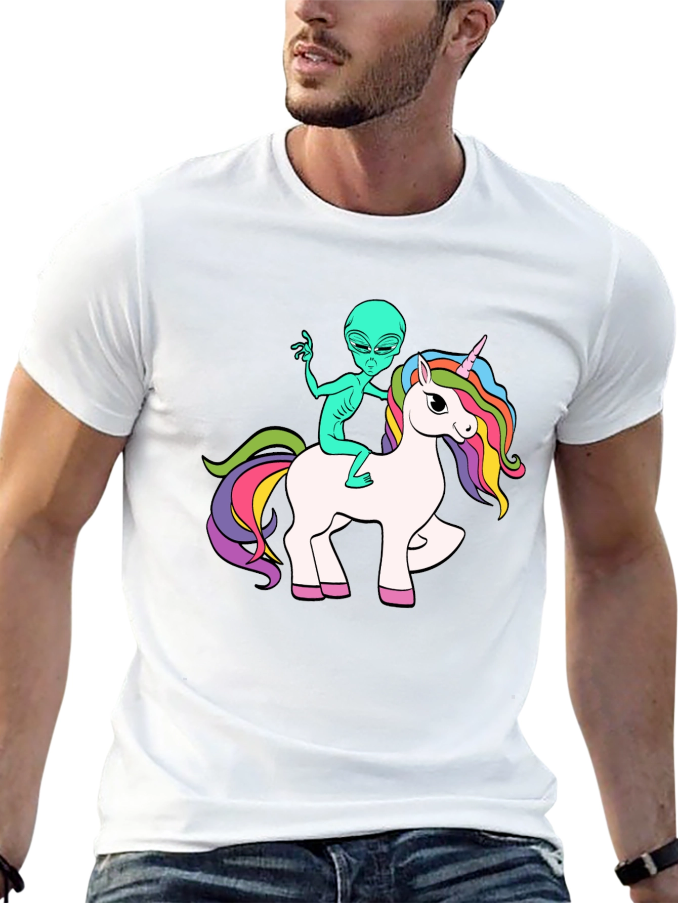 Alien Riding Unicorn Graphic T-Shirt
