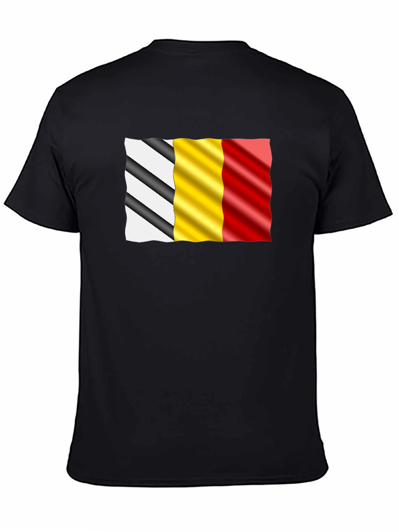 Wavy Belgium Flag Graphic Tee - Black Cotton T-Shirt