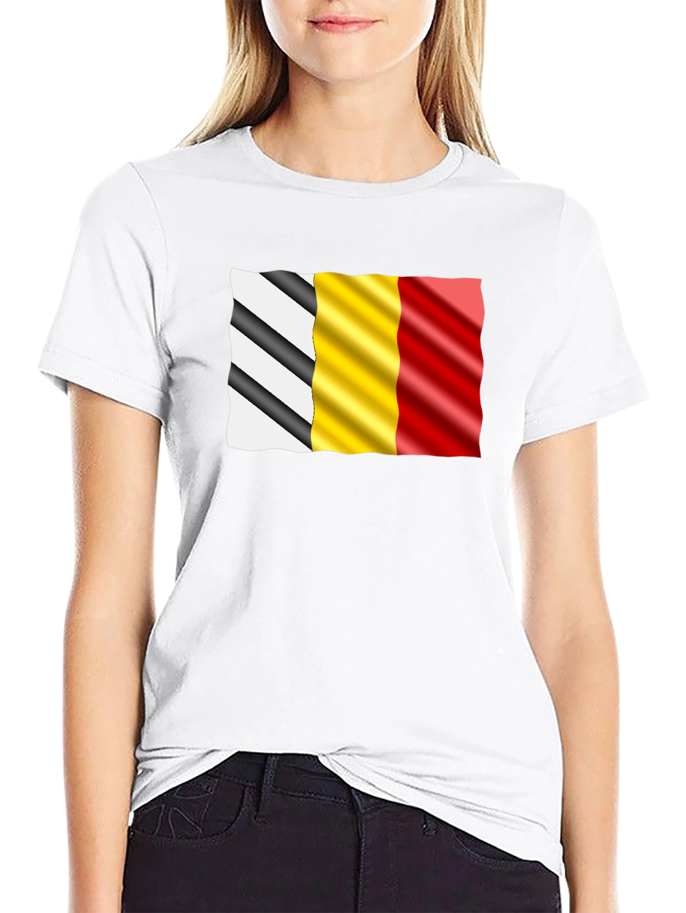 Wavy Belgium Flag Graphic Tee - Black Cotton T-Shirt