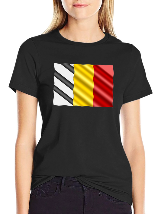 Wavy Belgium Flag Graphic Tee - Black Cotton T-Shirt