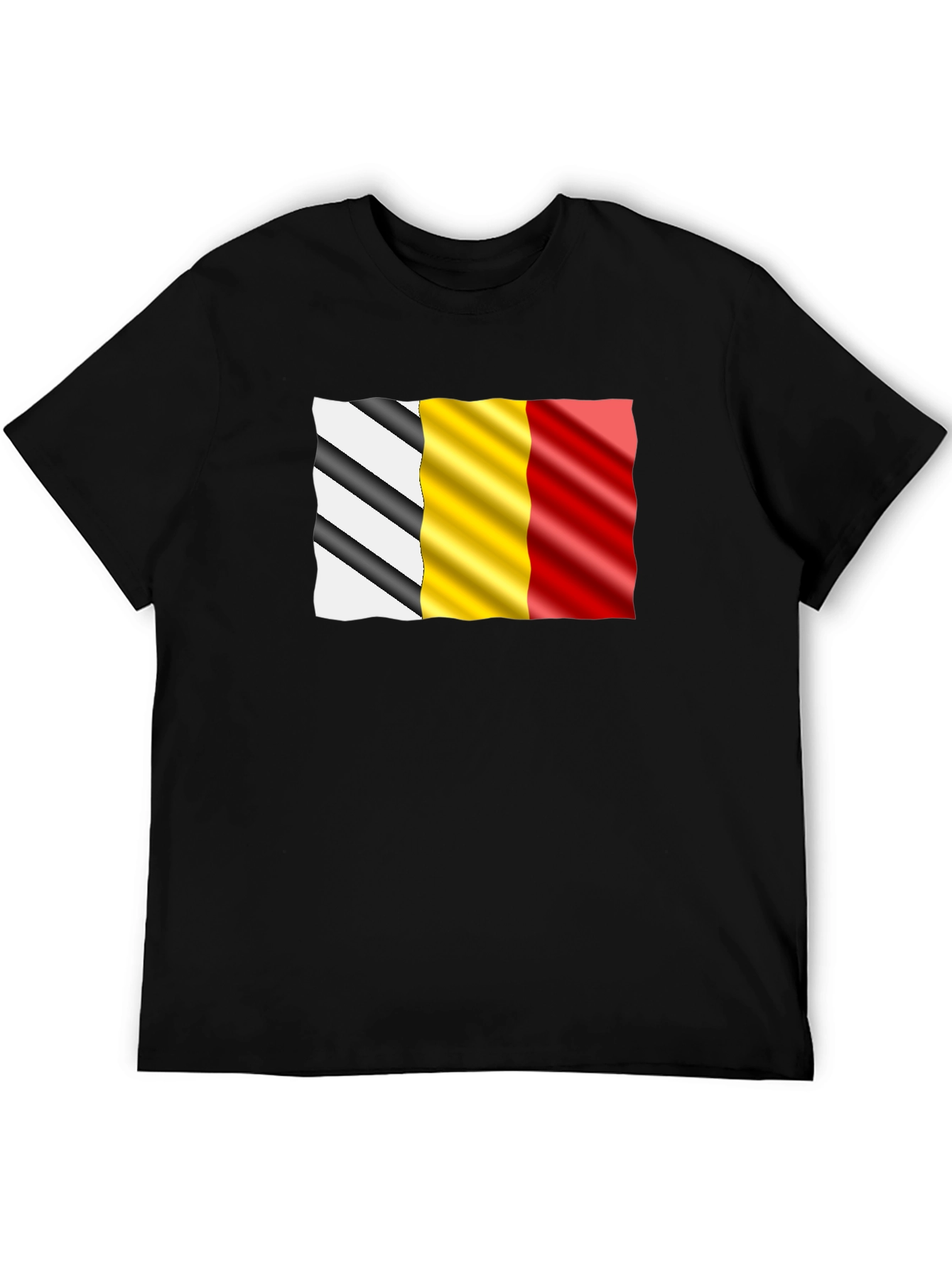 Wavy Belgium Flag Graphic Tee - Black Cotton T-Shirt