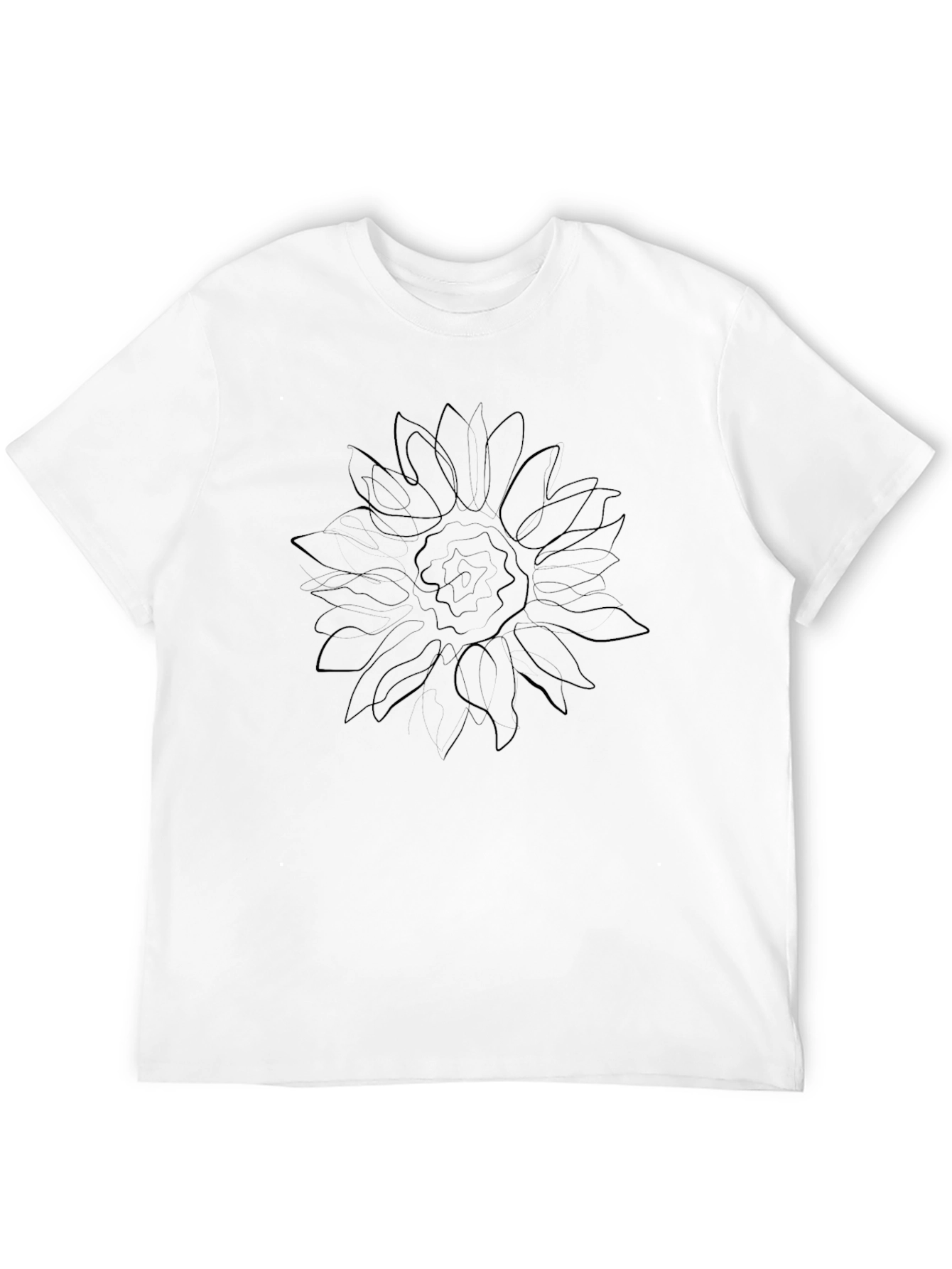 Black T-Shirt with Sunflower Line Art