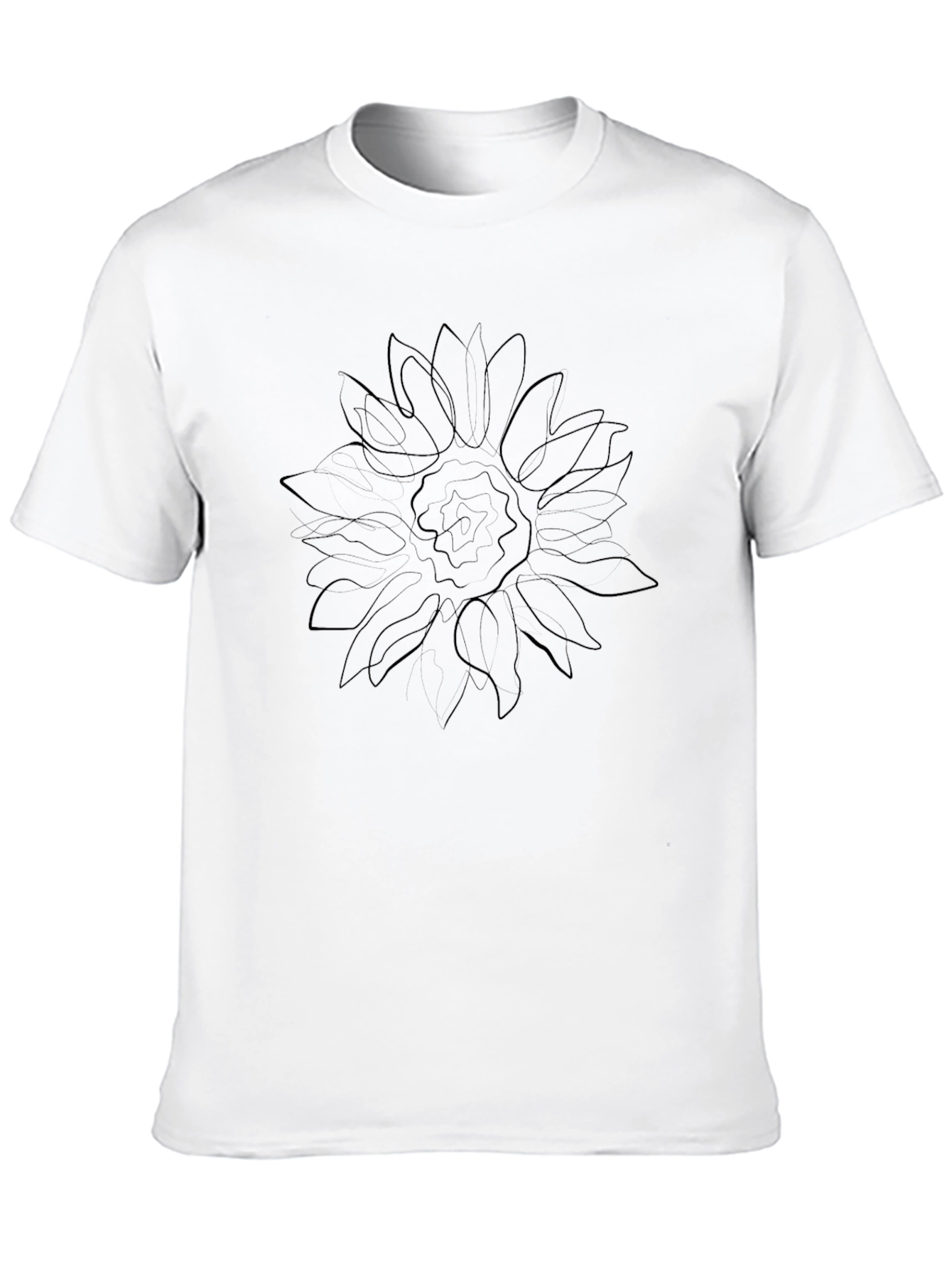 Black T-Shirt with Sunflower Line Art