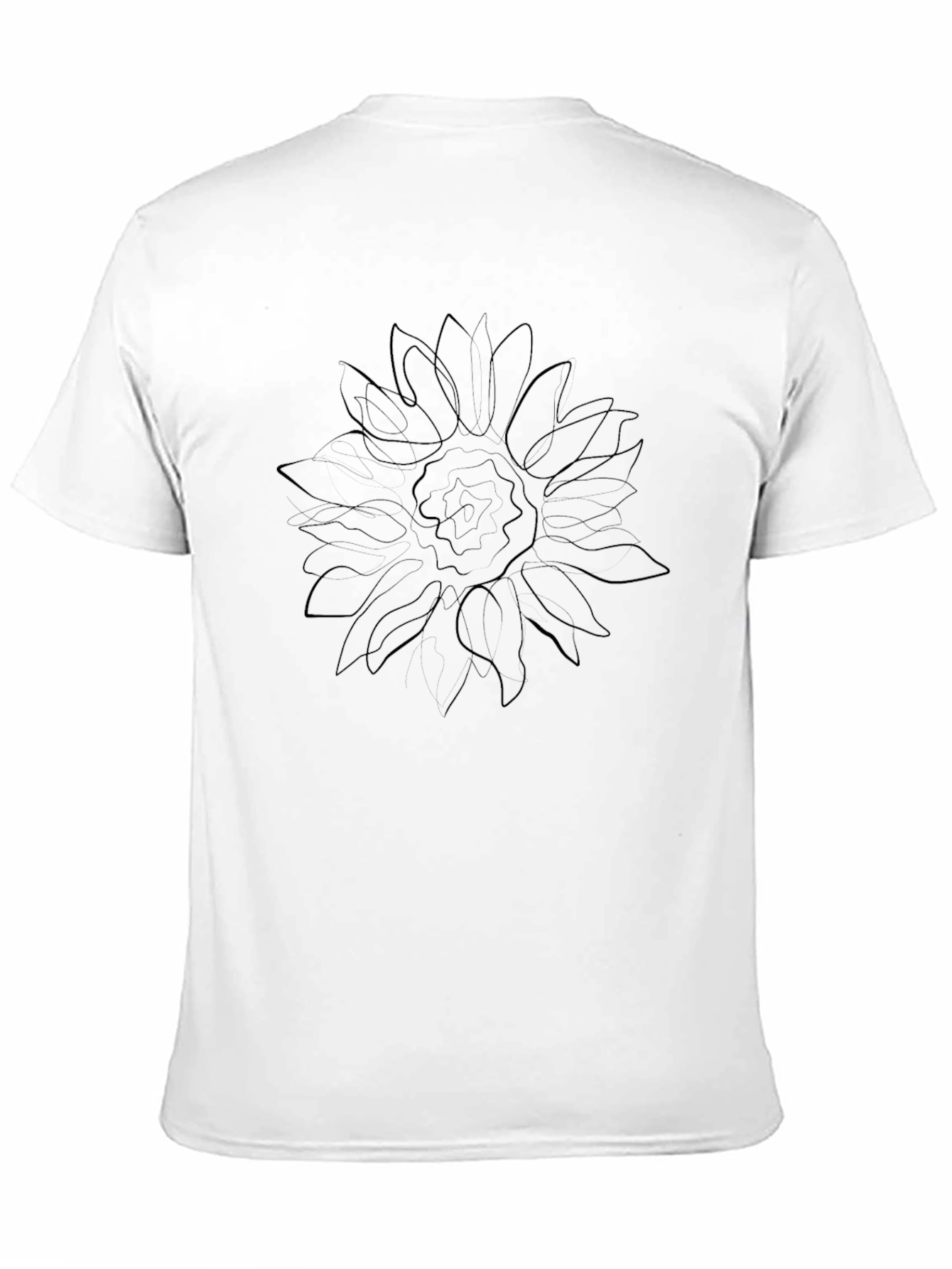 Black T-Shirt with Sunflower Line Art
