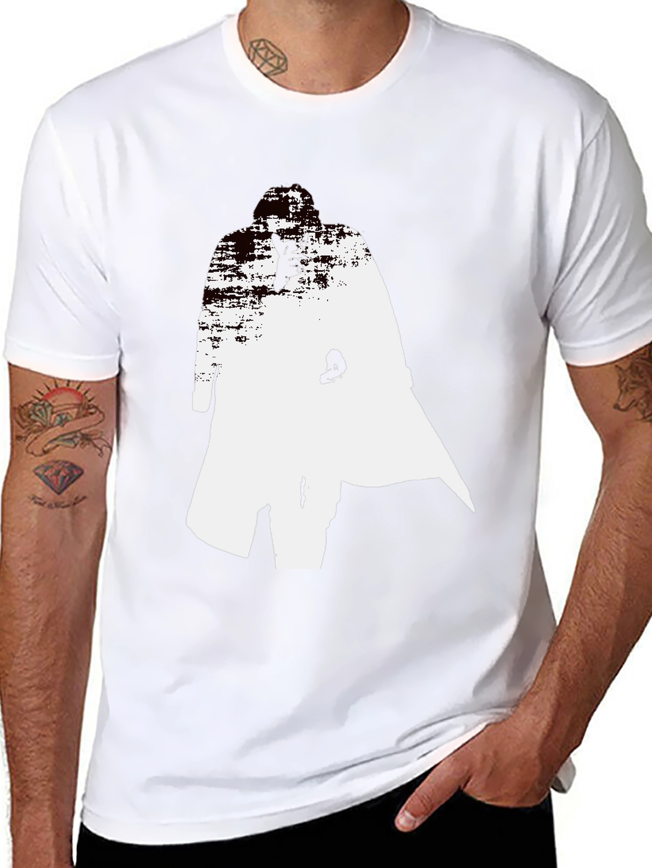 Abstract Trench Coat Graphic Tee - Stylish Black T-Shirt