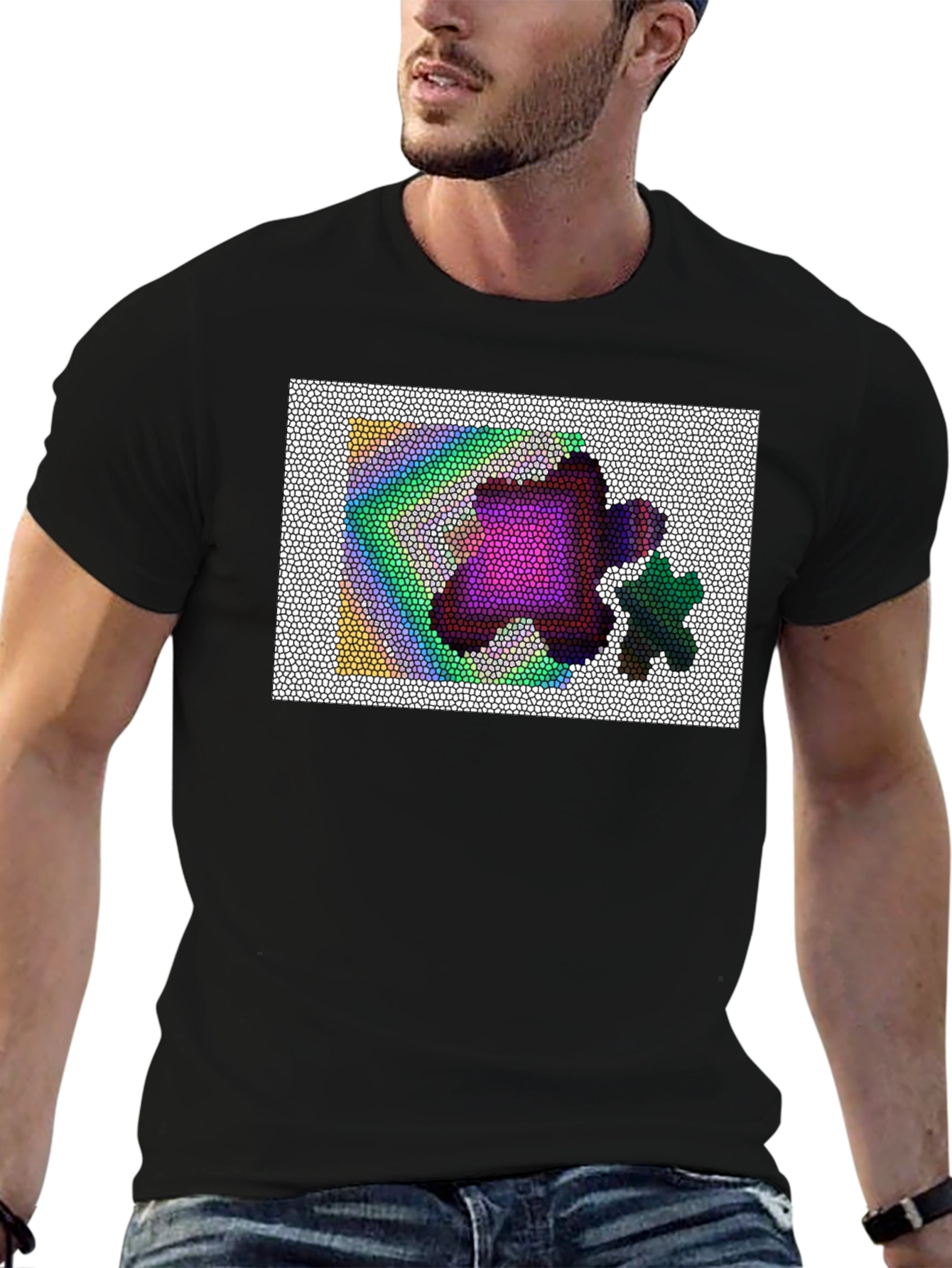 Abstract Mosaic Graphic Black Tee