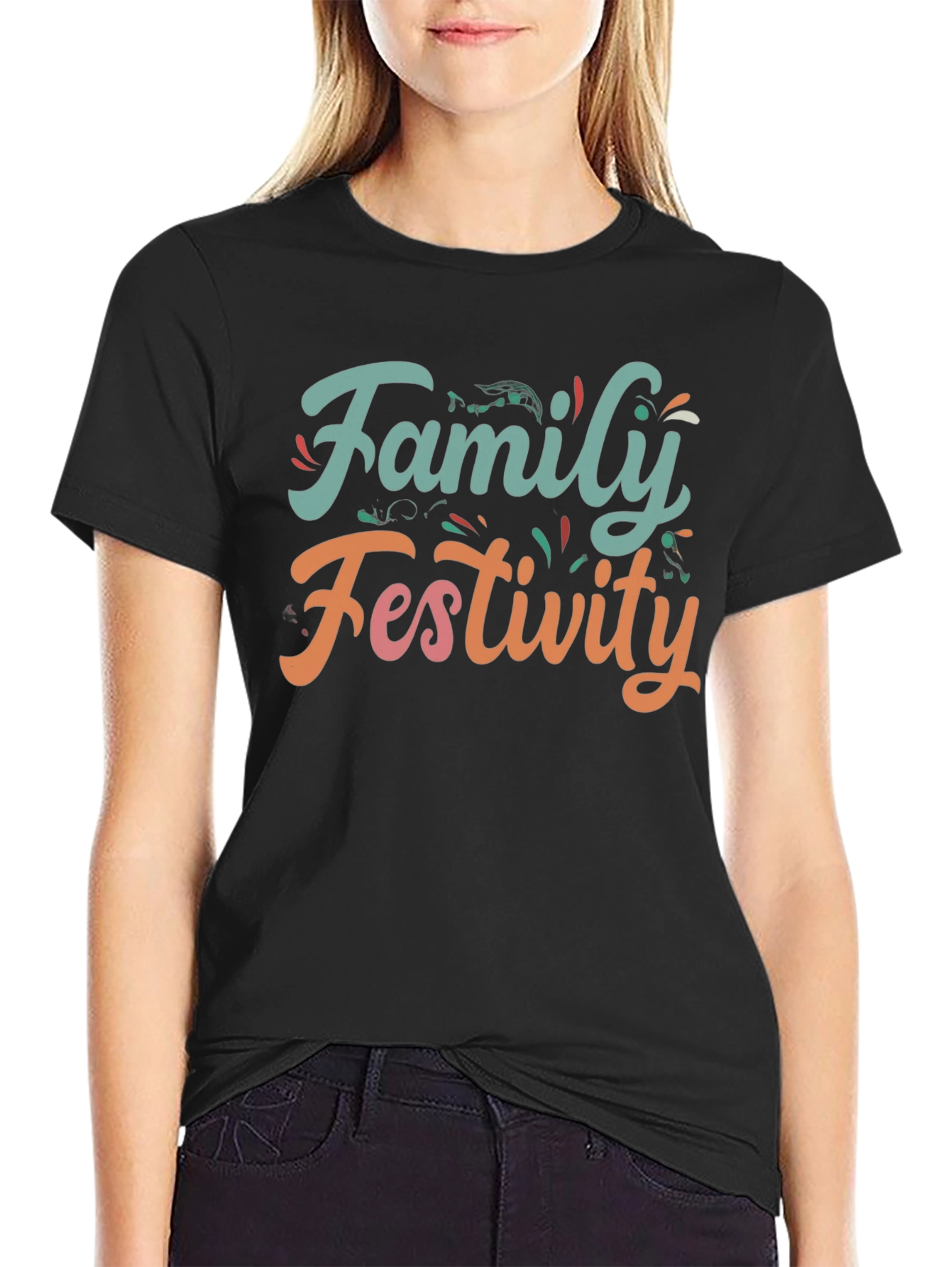 Family Festivity Black Graphic Tee