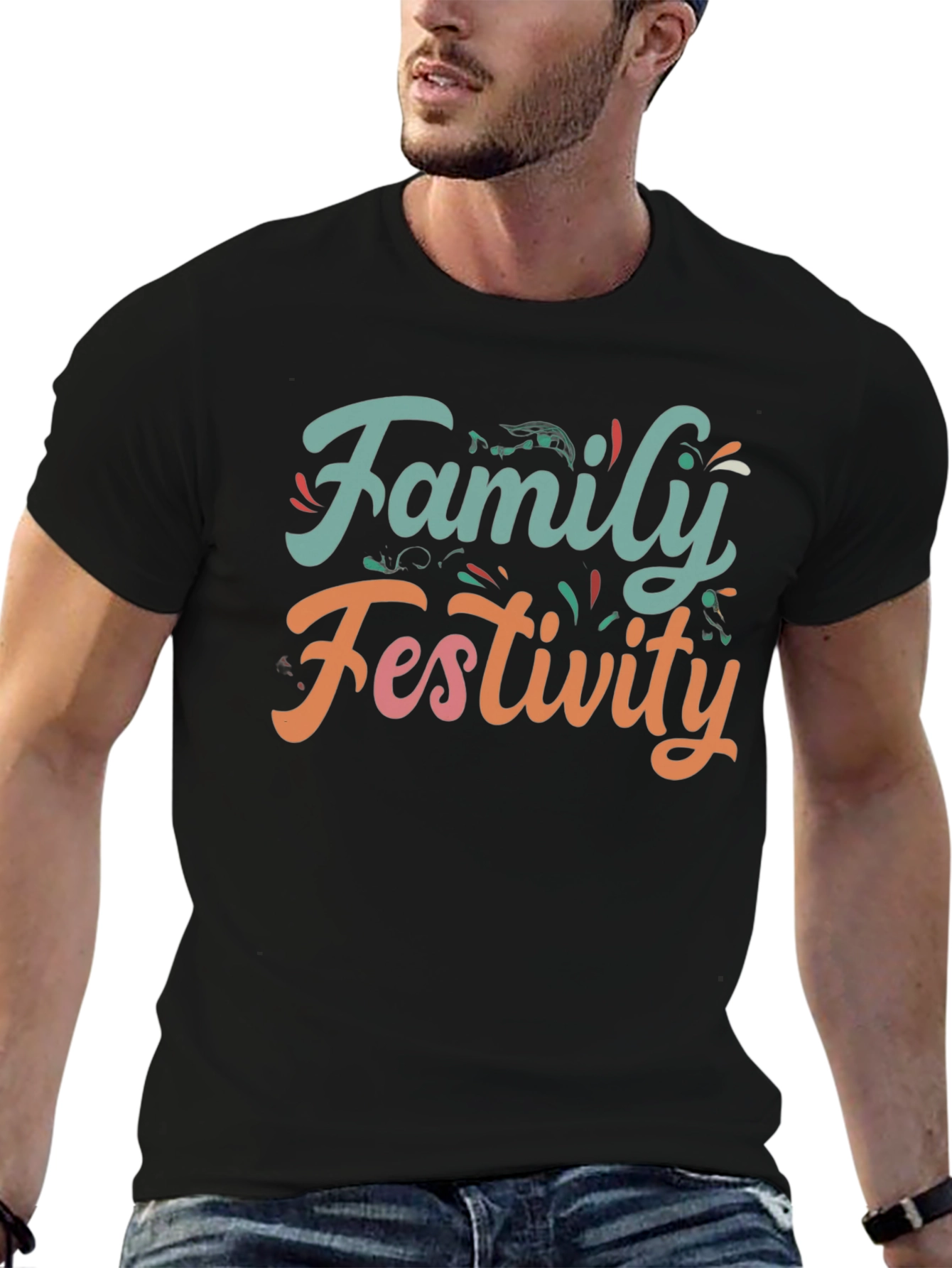 Family Festivity Black Graphic Tee