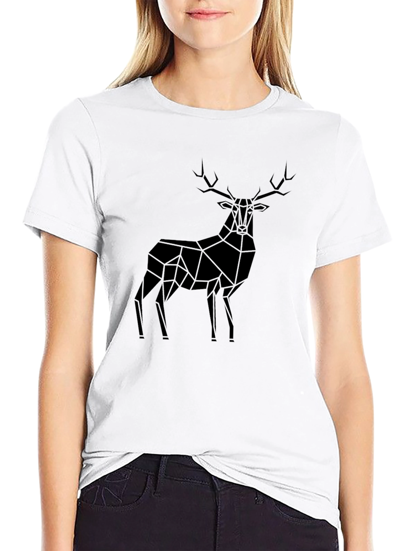 Geometric Deer Black T-Shirt