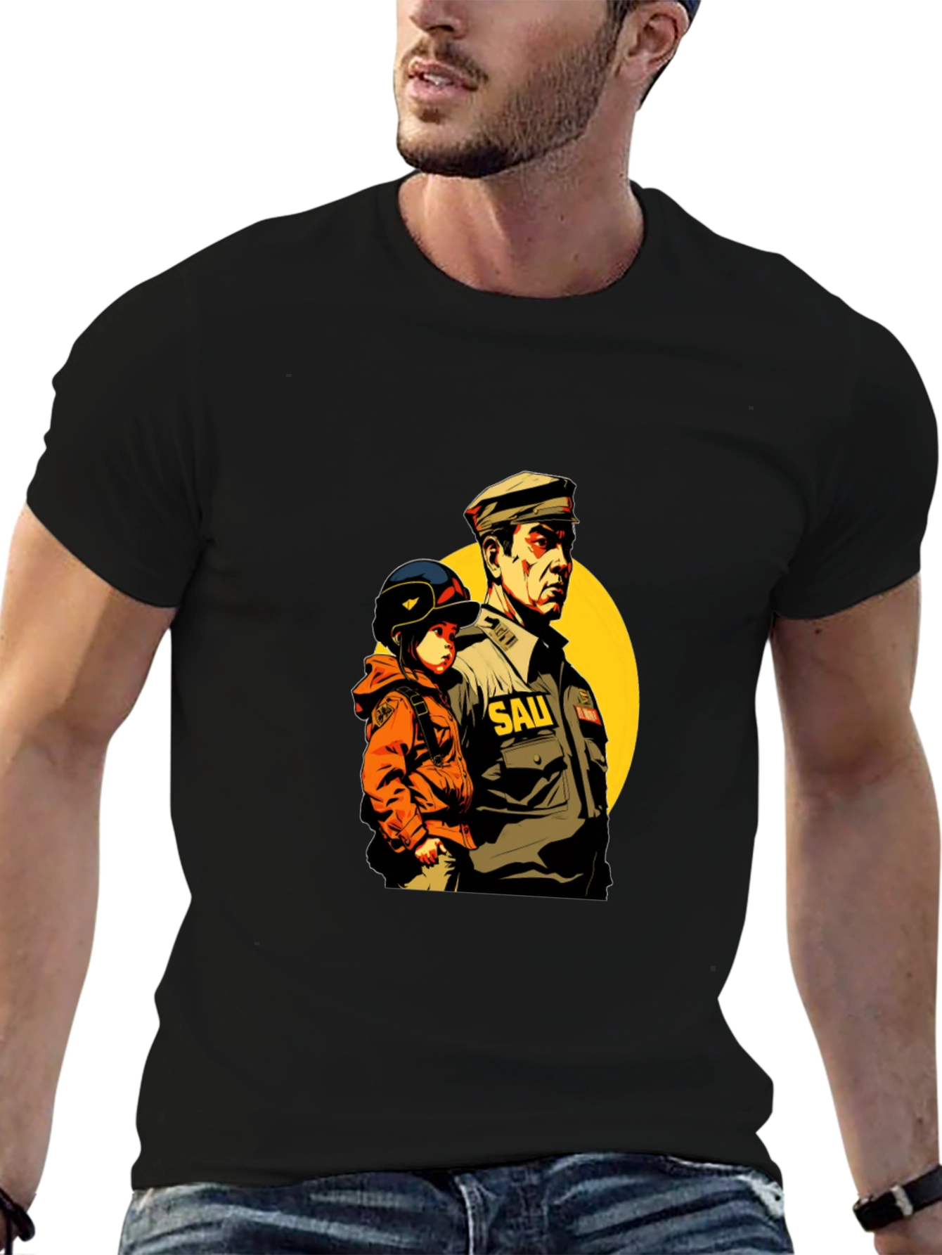 Graphic Print T-Shirt: Man & Child Design