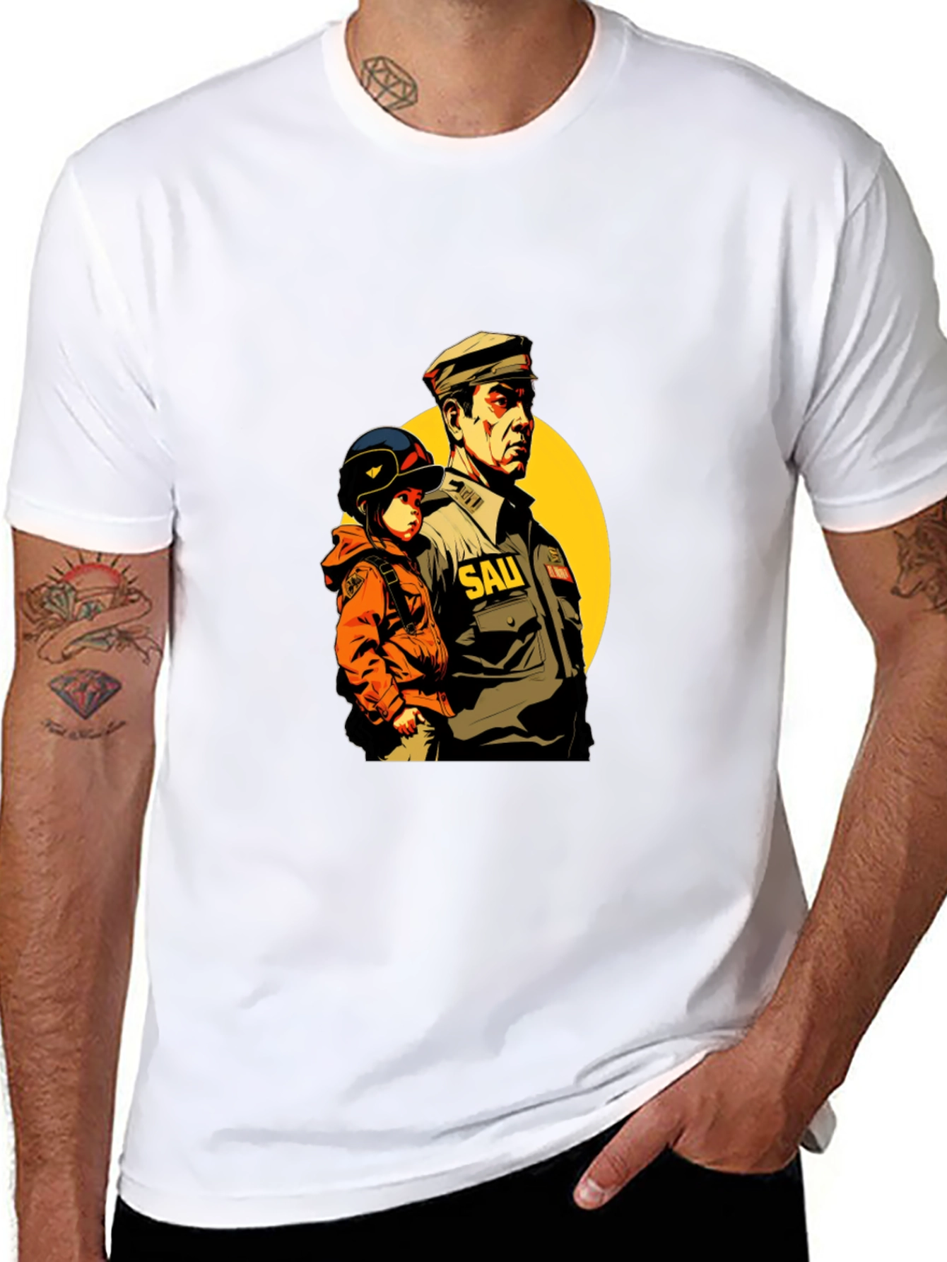 Graphic Print T-Shirt: Man & Child Design