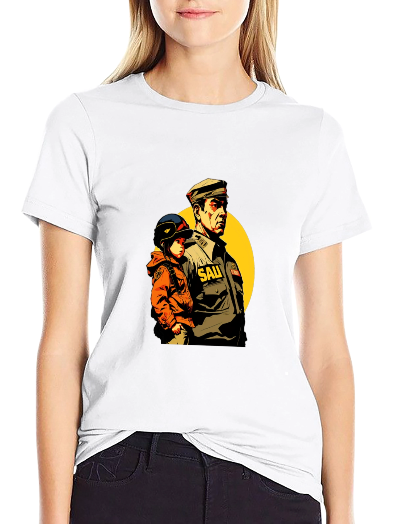 Graphic Print T-Shirt: Man & Child Design