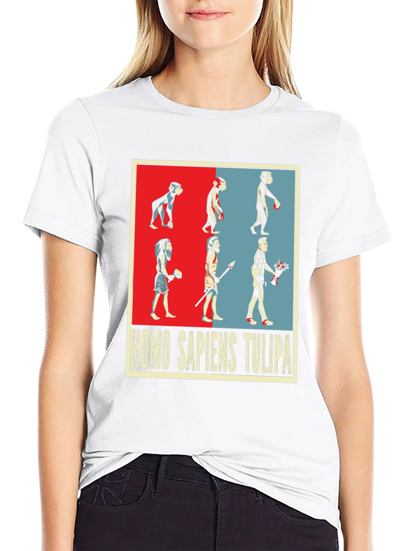 Evolution Humor Tee - Homo Sapiens Tulipa Design